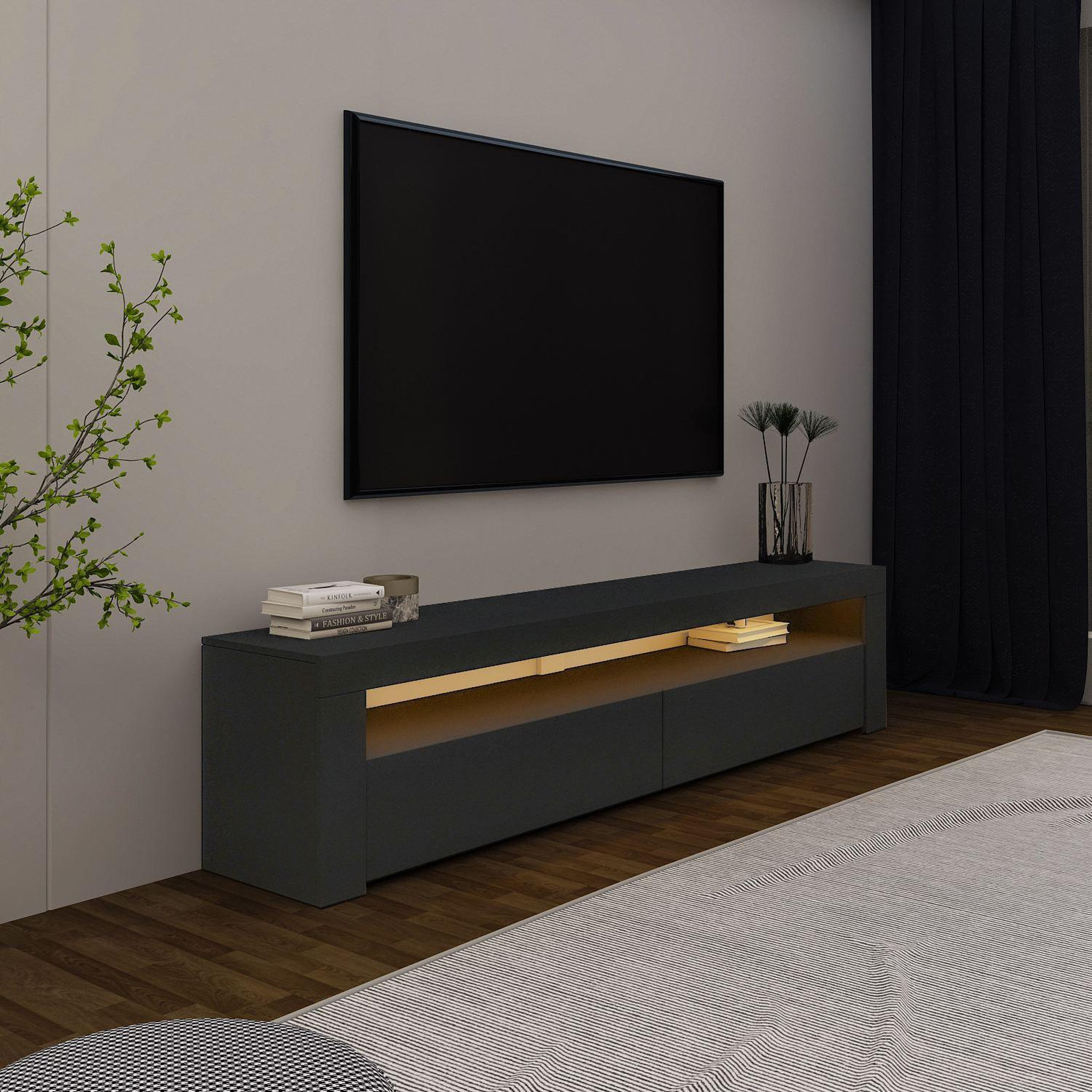 Voir la diapositive 4 : Habitat et Jardin Meuble tv en bois  bati  - 150 x 36 x 46 cm - gris anthracite