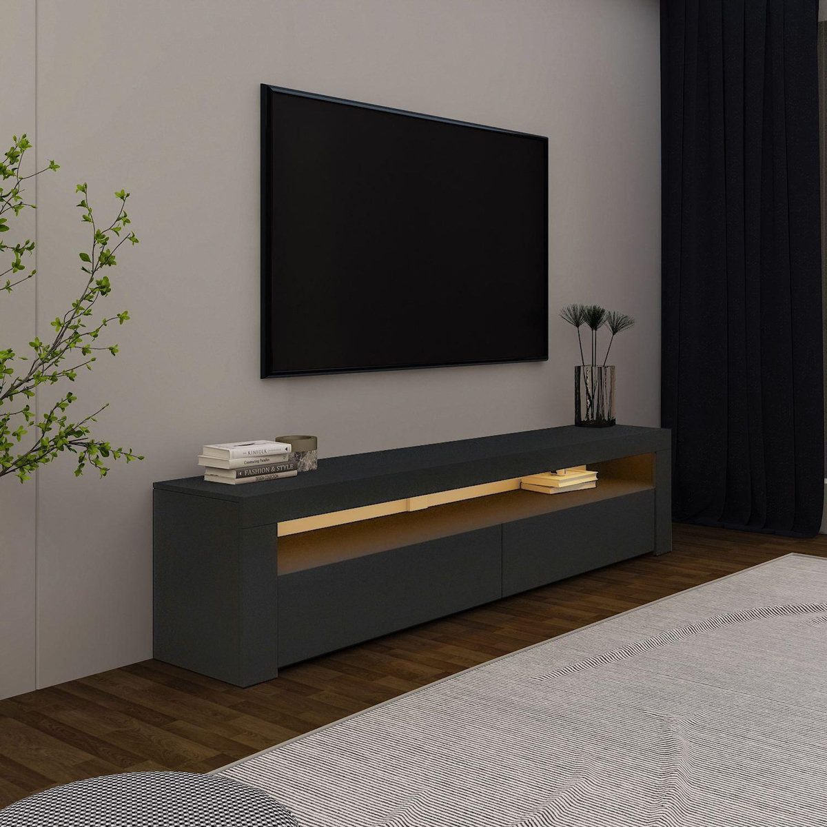 Habitat et Jardin Meuble TV en bois  Bati  - 150 x 36 x 46 cm - Gris anthracite