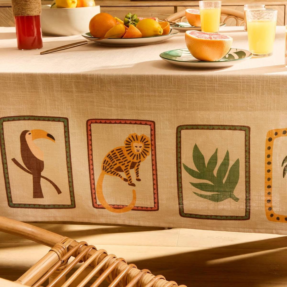 ATMOSPHERA Nappe Imprimé  Tropical  140x240cm Beige Lin