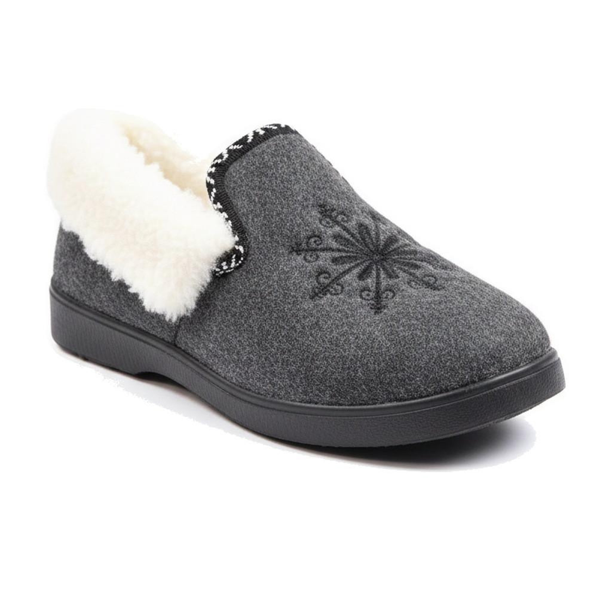 Voir la diapositive 1 : OZABI OZABI Charentaises Femme Hiver, Broderie Flocon, Col Fourrure, Semelle Amovible