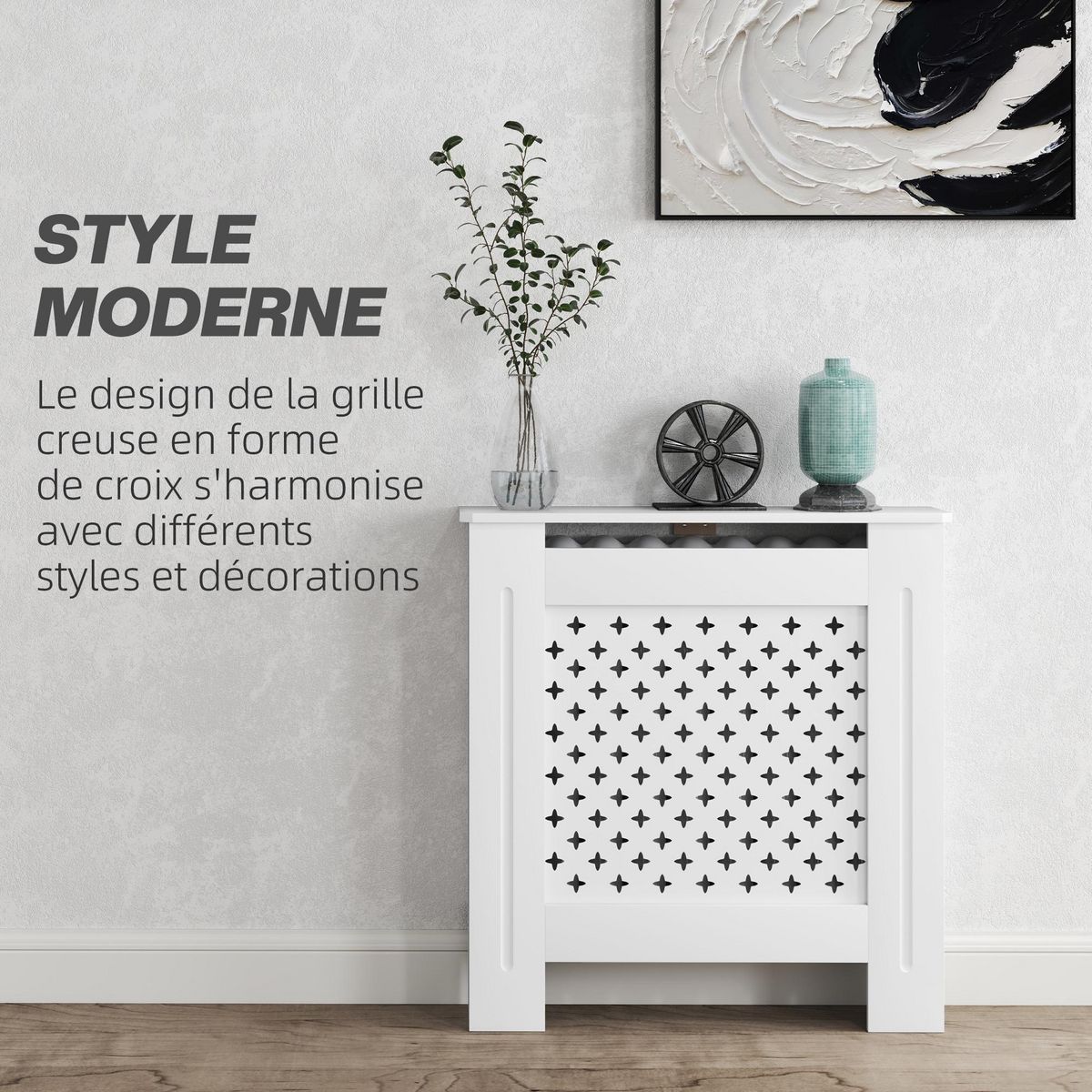 HOMCOM Cache-radiateur motif nid d'abeille - dim. 78L x 19l x 82H cm - MDF blanc