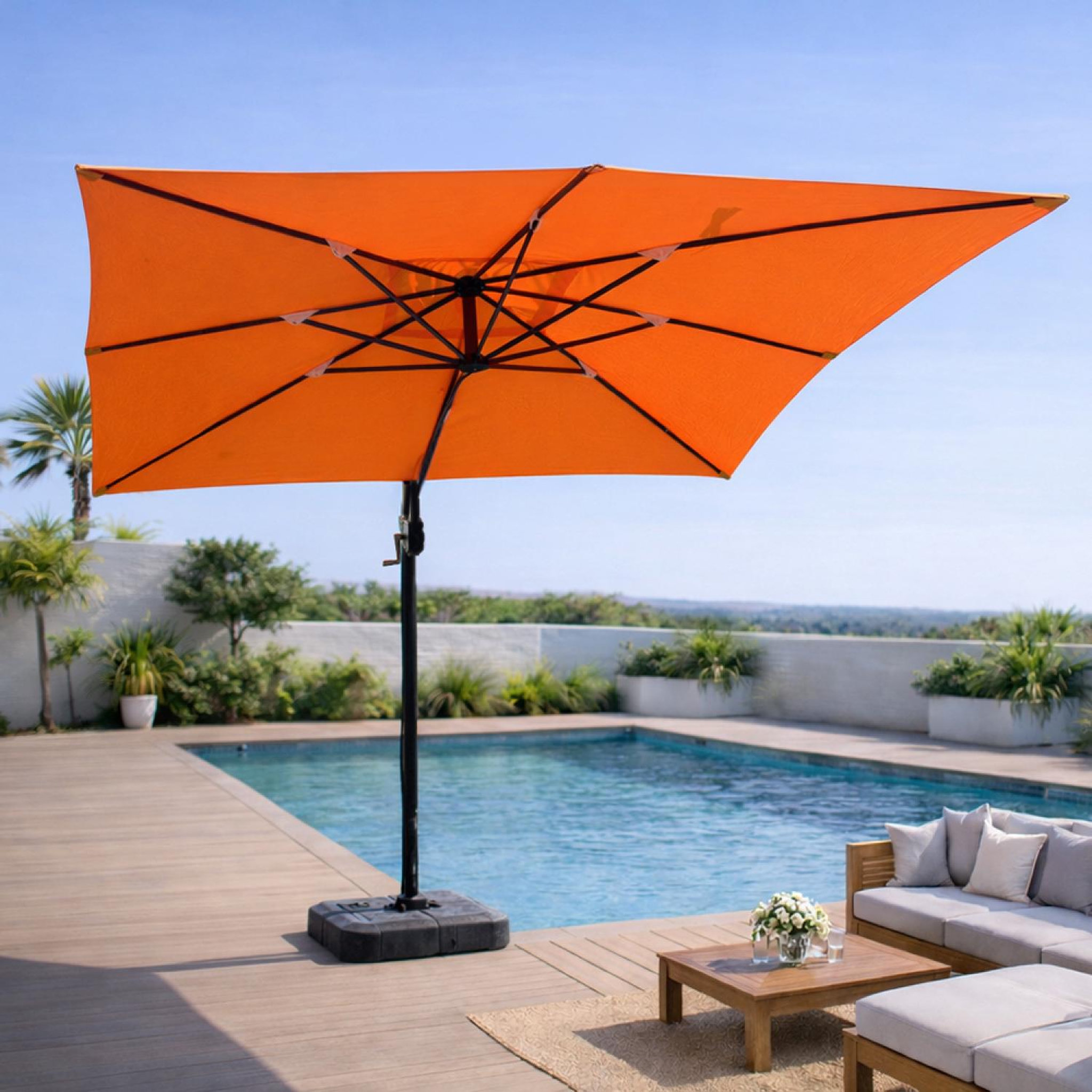 Voir la diapositive 5 : CONCEPT USINE Parasol rectangulaire 3x4m déporté rotatif orange en aluminium CESARE