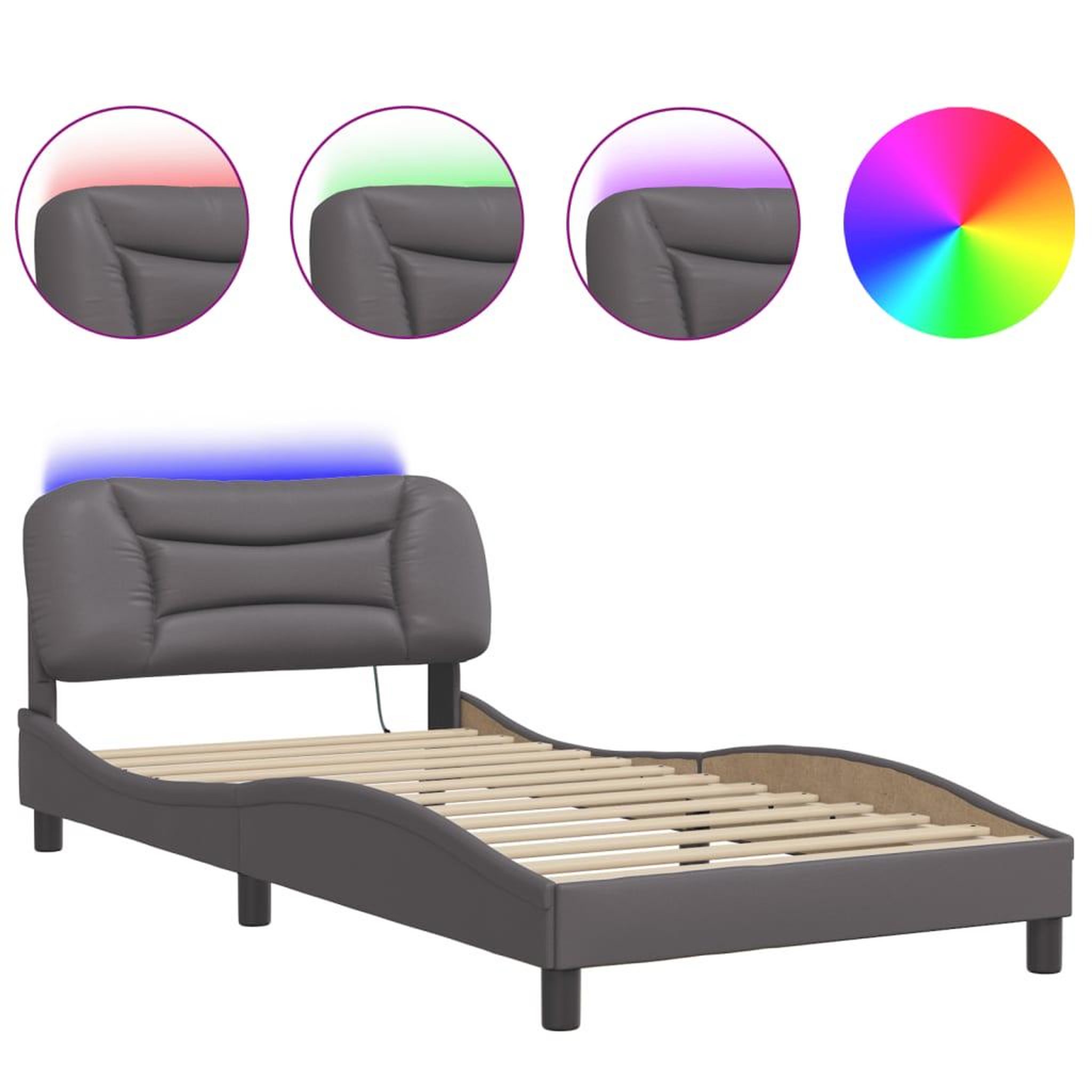 Voir la diapositive 2 : VIDAXL Cadre de lit avec LED sans matelas gris 100x200 cm