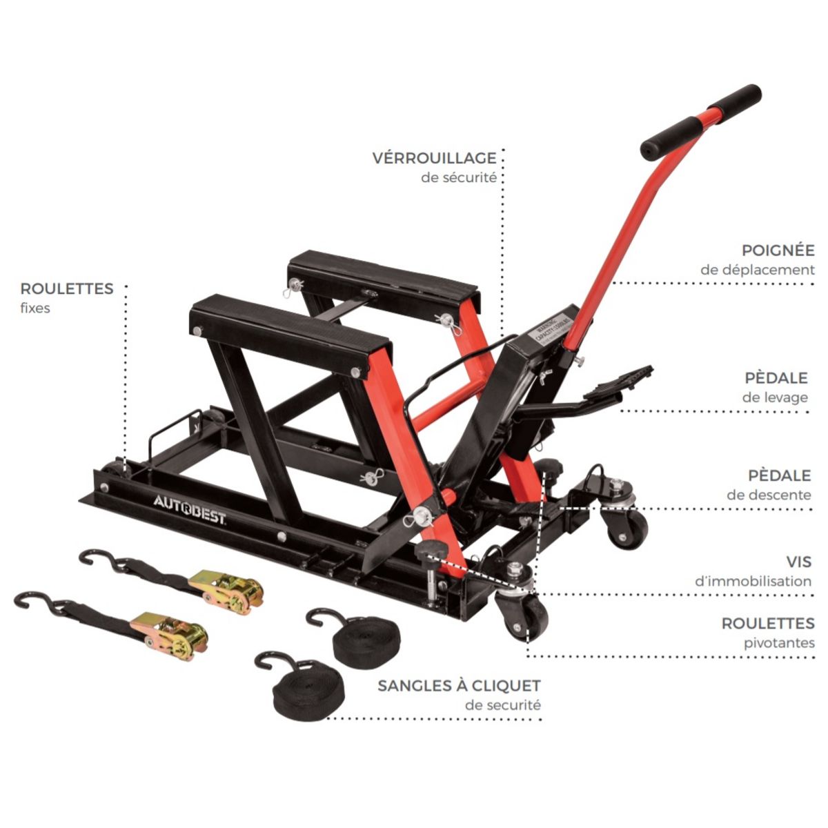 Autobest Lève-moto hydraulique - 680 kg