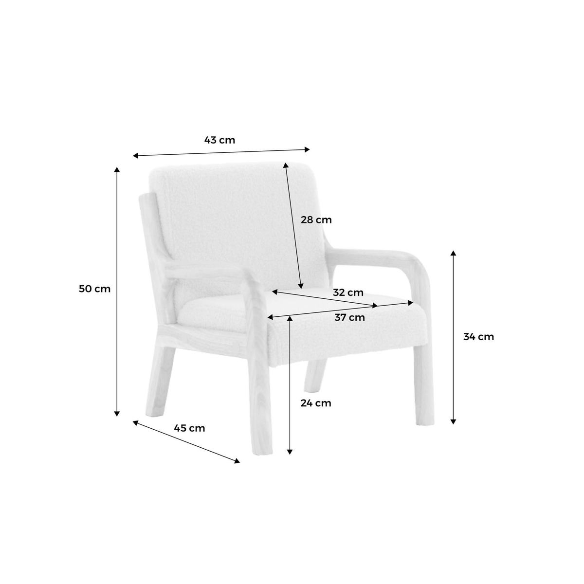 SWEEEK Fauteuil scandinave enfant en bois et tissu bouclette marron
