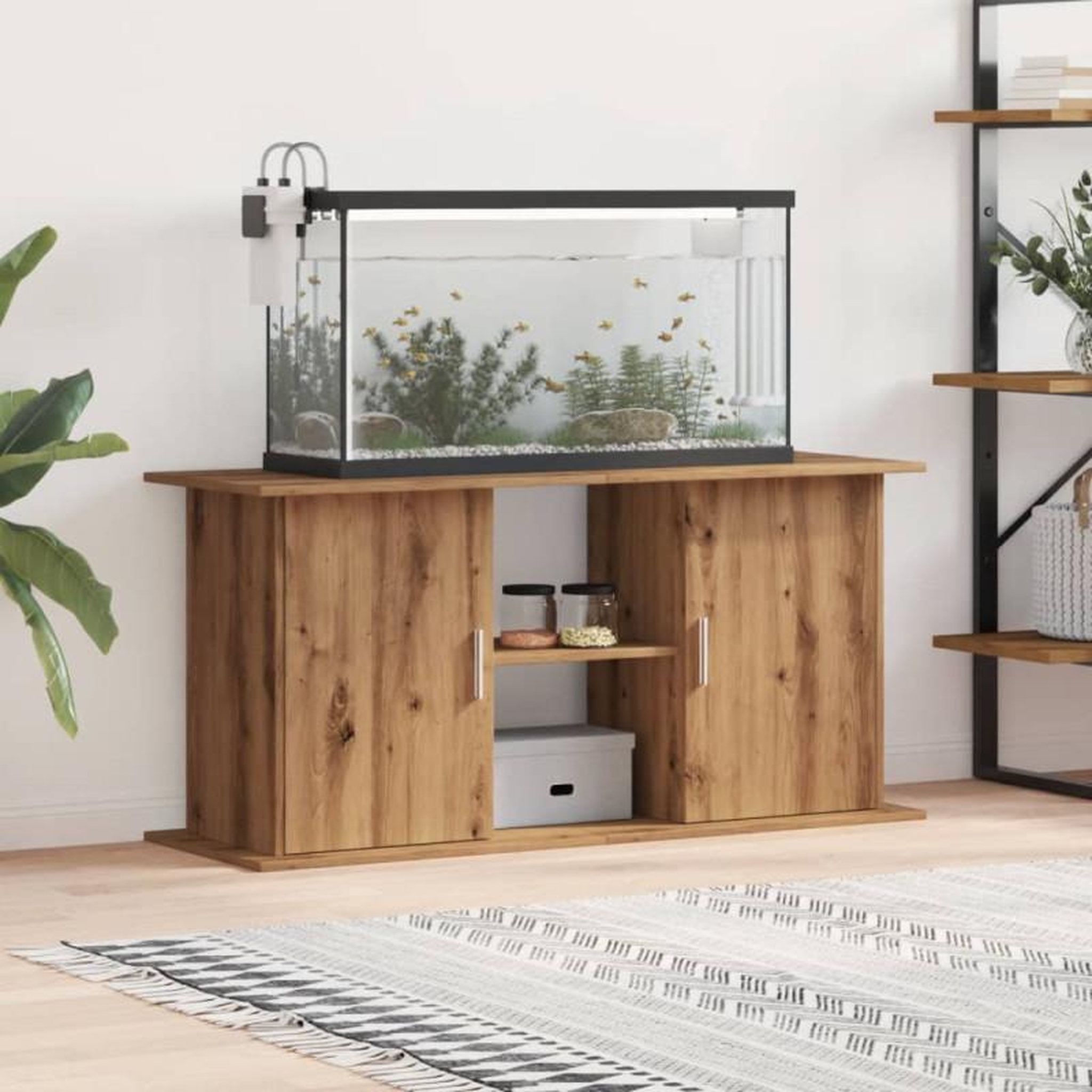 VIDAXL Support d aquarium chêne artisanal 121x41x58 cm bois ingénierie