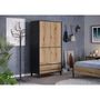 Voir la diapositive 2 : MARKET24 Armoire HEKA 2 portes + 4 tiroirs - Décor noir et chene - L100 x P50 x H180 cm - Fabriqué en Espagne