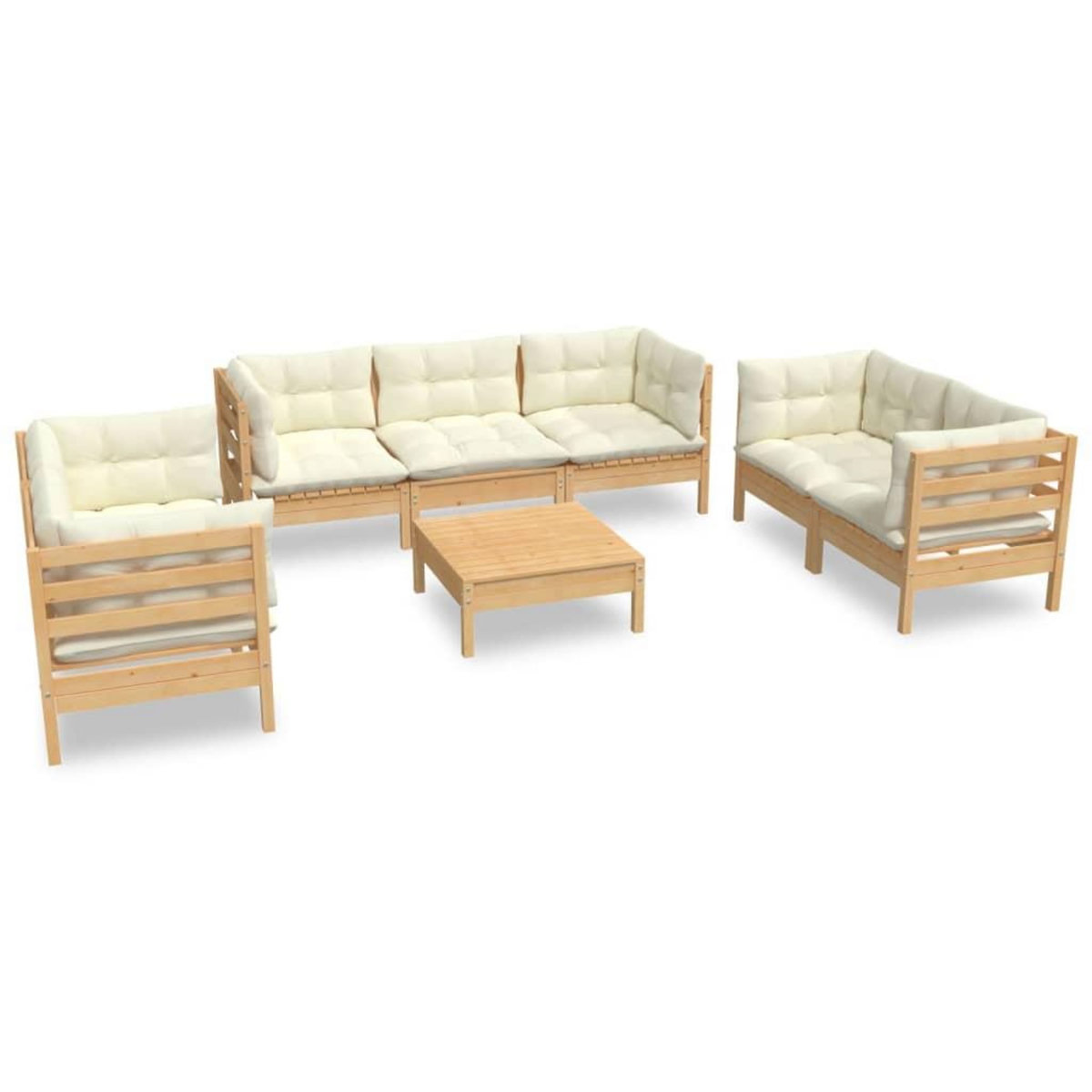 VIDAXL Salon de jardin 8 pcs avec coussins creme Bois de pin massif