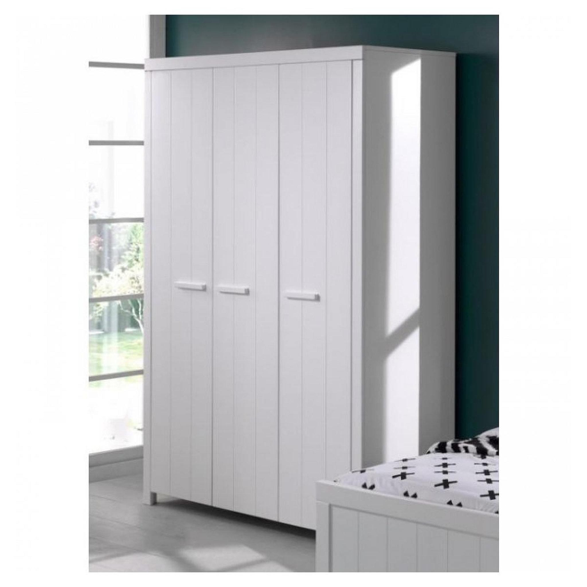Voir la diapositive 5 : Vipack Ensemble de mobilier Vipack ERIK : Lit simple, Lit gigogne, Chevet, Bureau, Armoire 3 portes et Bibliothèque en bois laqué blanc