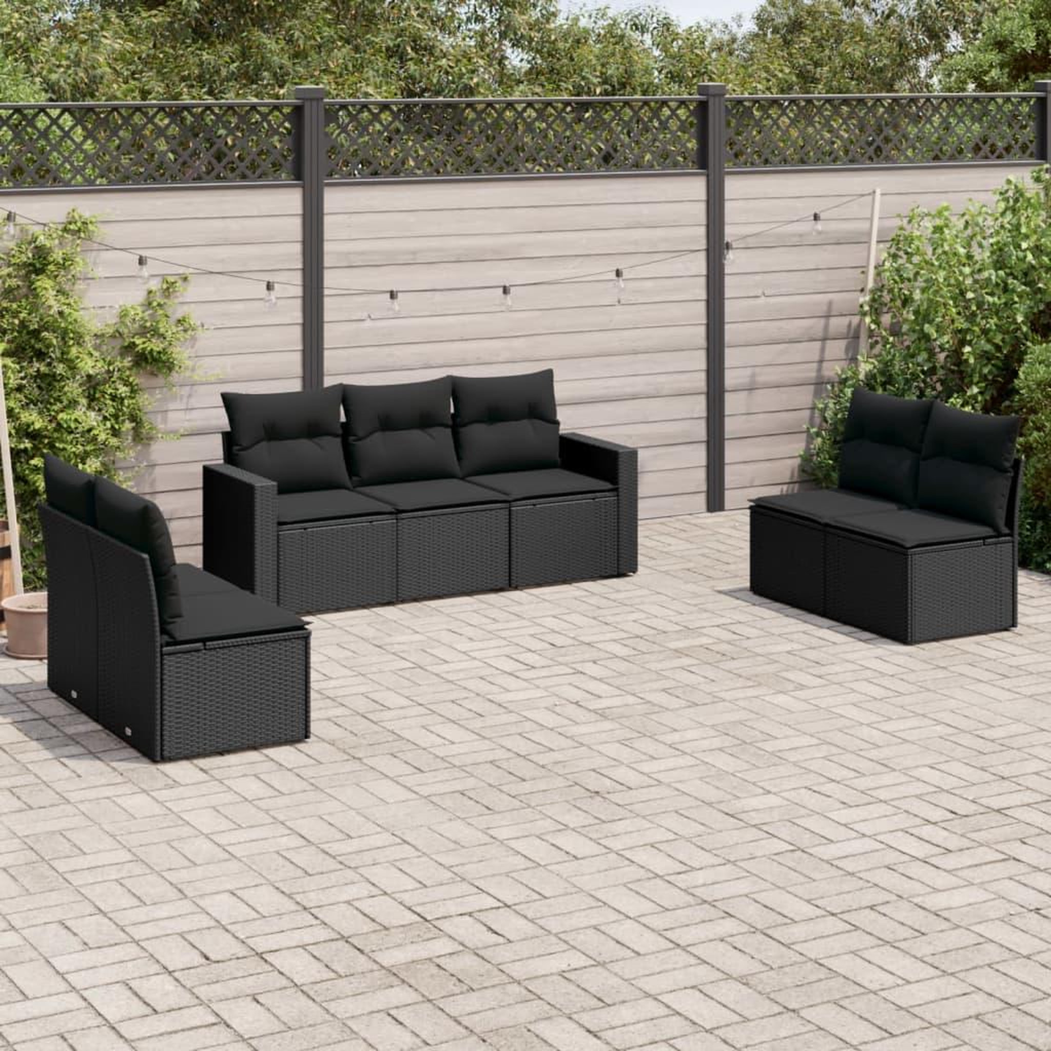 VIDAXL Salon de jardin 7 pcs avec coussins noir resine tressee