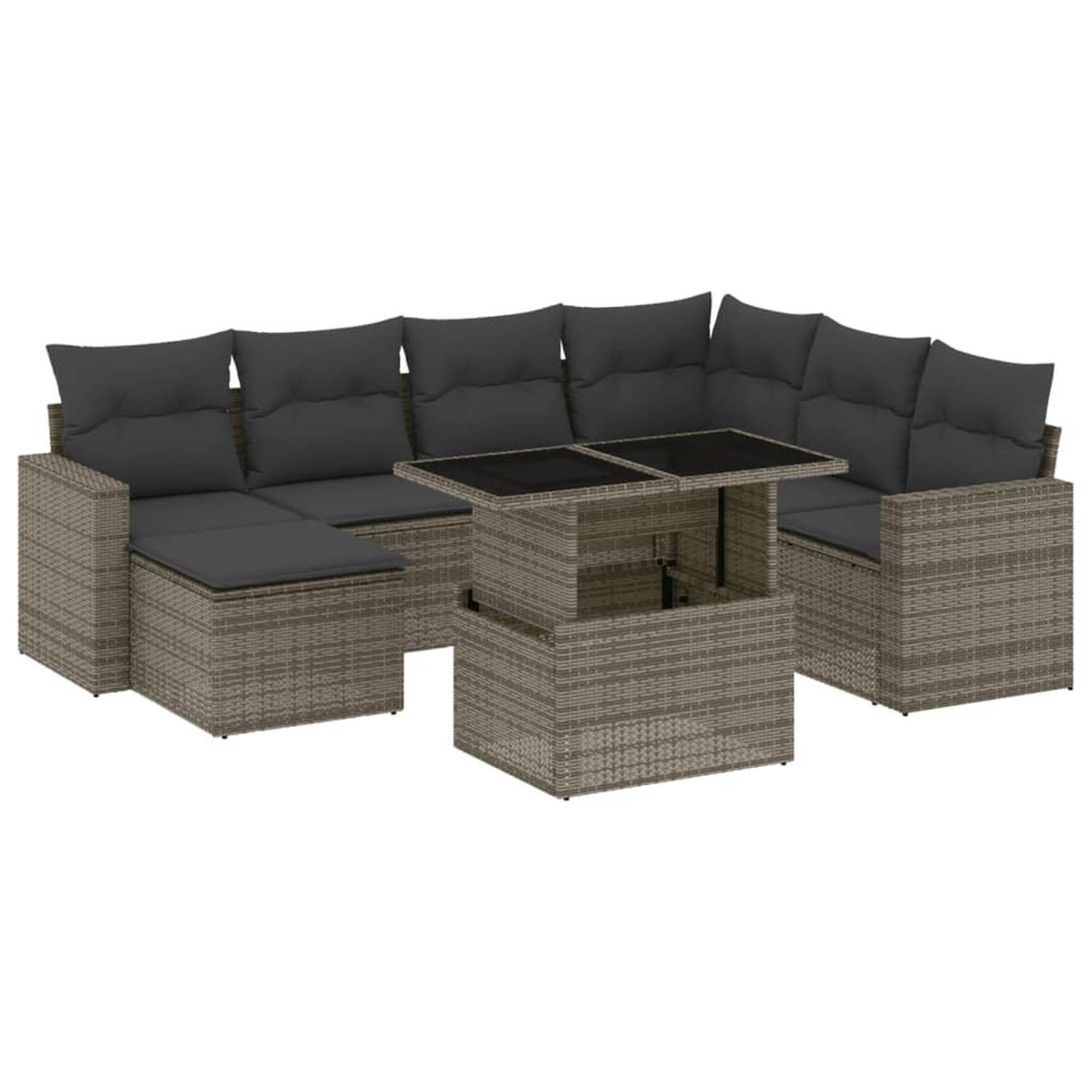 Voir la diapositive 2 : VIDAXL Salon de jardin 8 pcs avec coussins gris resine tressee