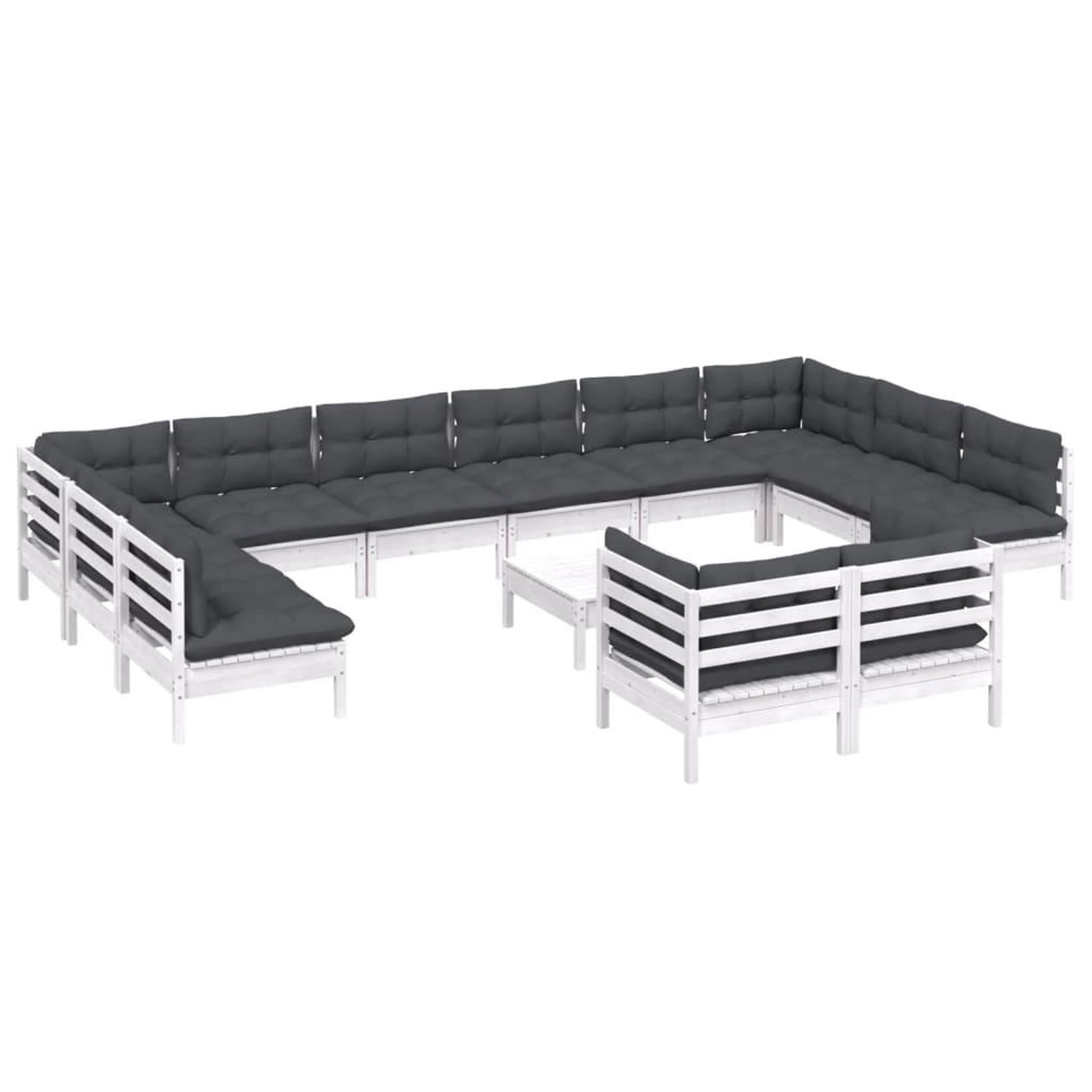 Voir la diapositive 3 : VIDAXL Salon de jardin 13 pcs avec coussins blanc bois de pin