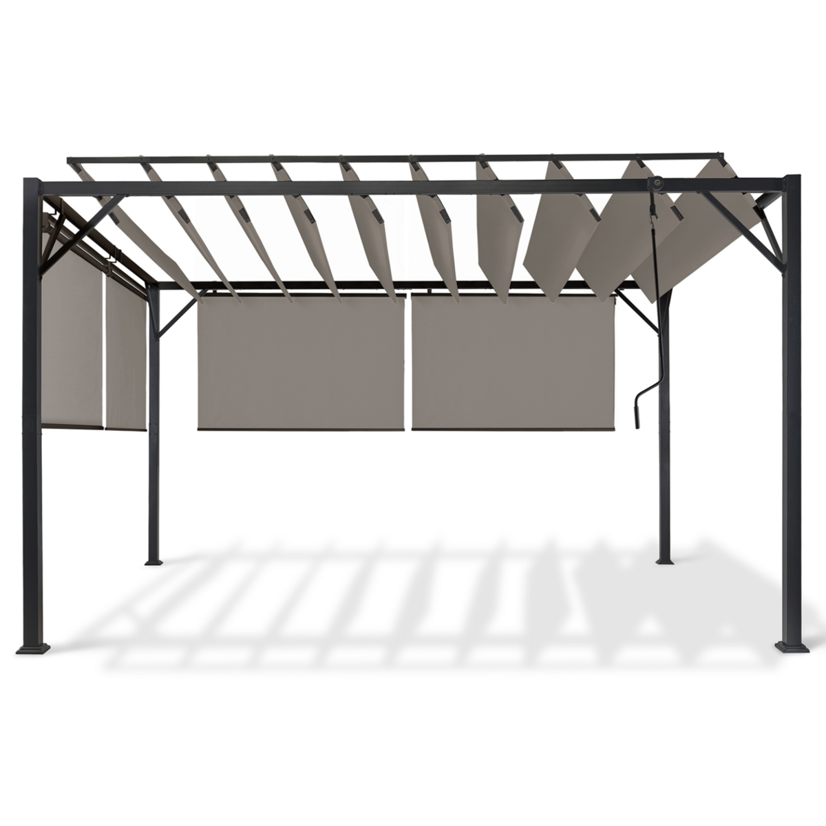 ID MARKET Pergola édition luxe lames orientables 3x4 M et 4 stores taupe