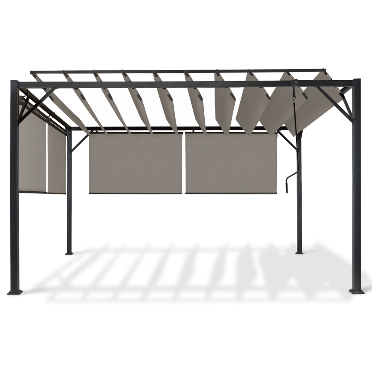 ID MARKET Pergola édition luxe lames orientables 3x4 M et 4 stores taupe