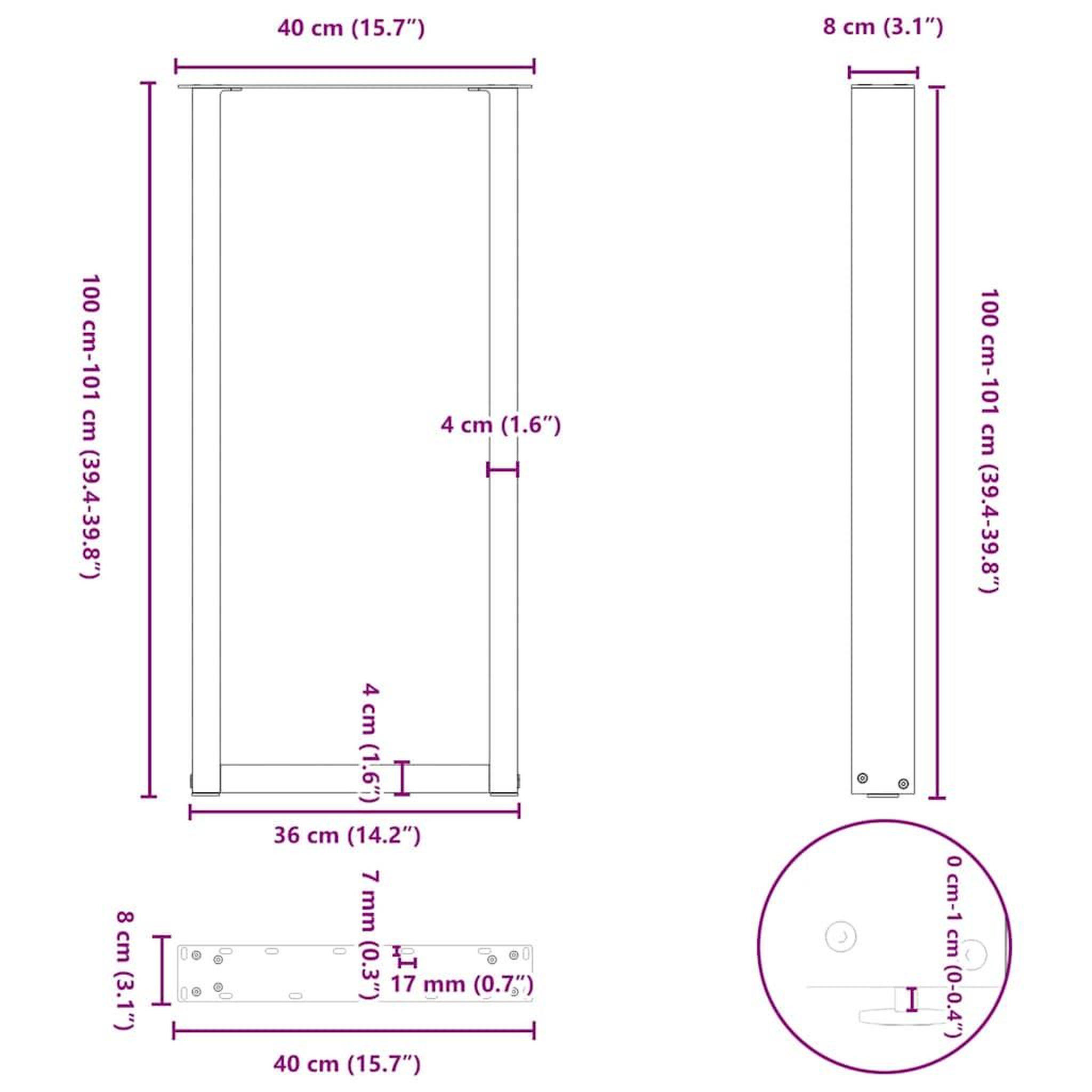 Voir la diapositive 6 : VIDAXL Pieds de table basse forme de U 2 pcs noir 40x(100-101)cm acier