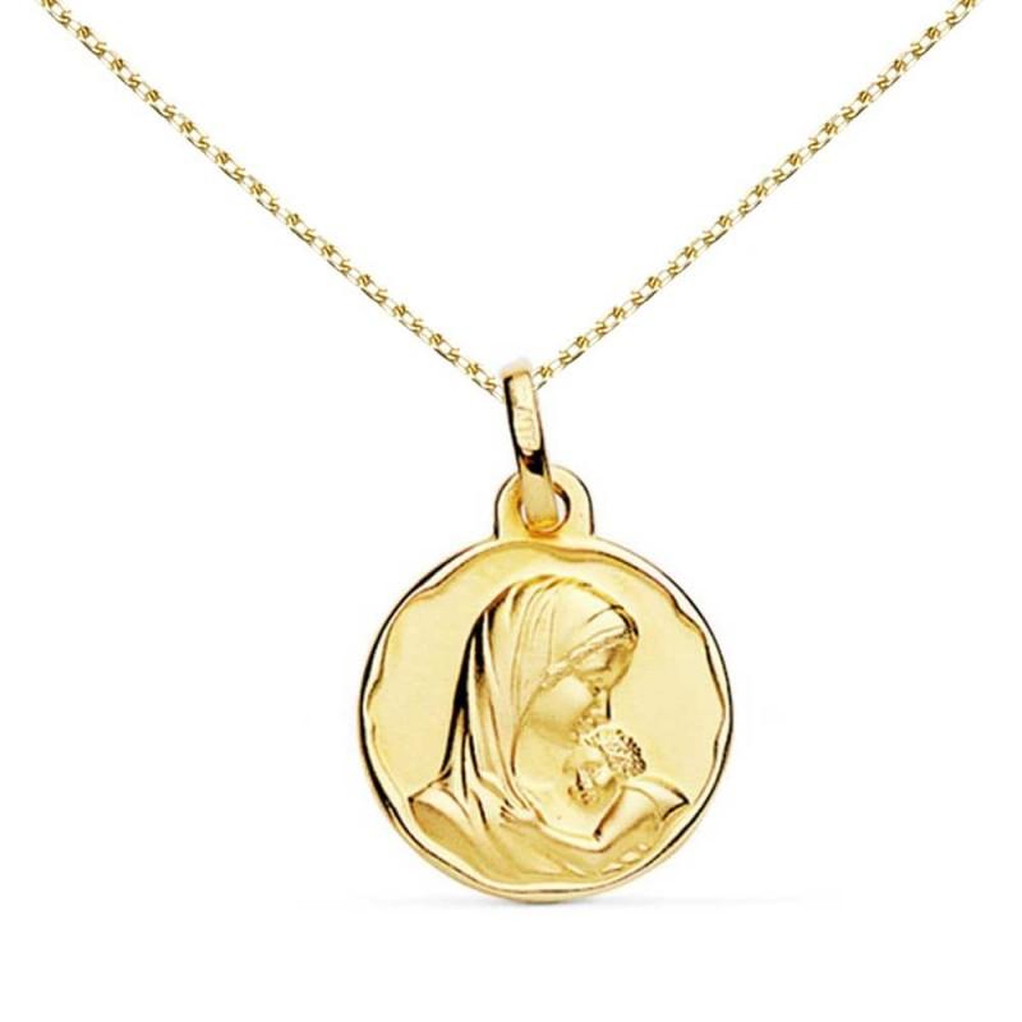 Voir la diapositive 1 : L'ATELIER D'AZUR Collier - Médaille Or 18 Carats 750/1000 Vierge à l'Enfant - Chaîne Dorée - Gravure Offerte