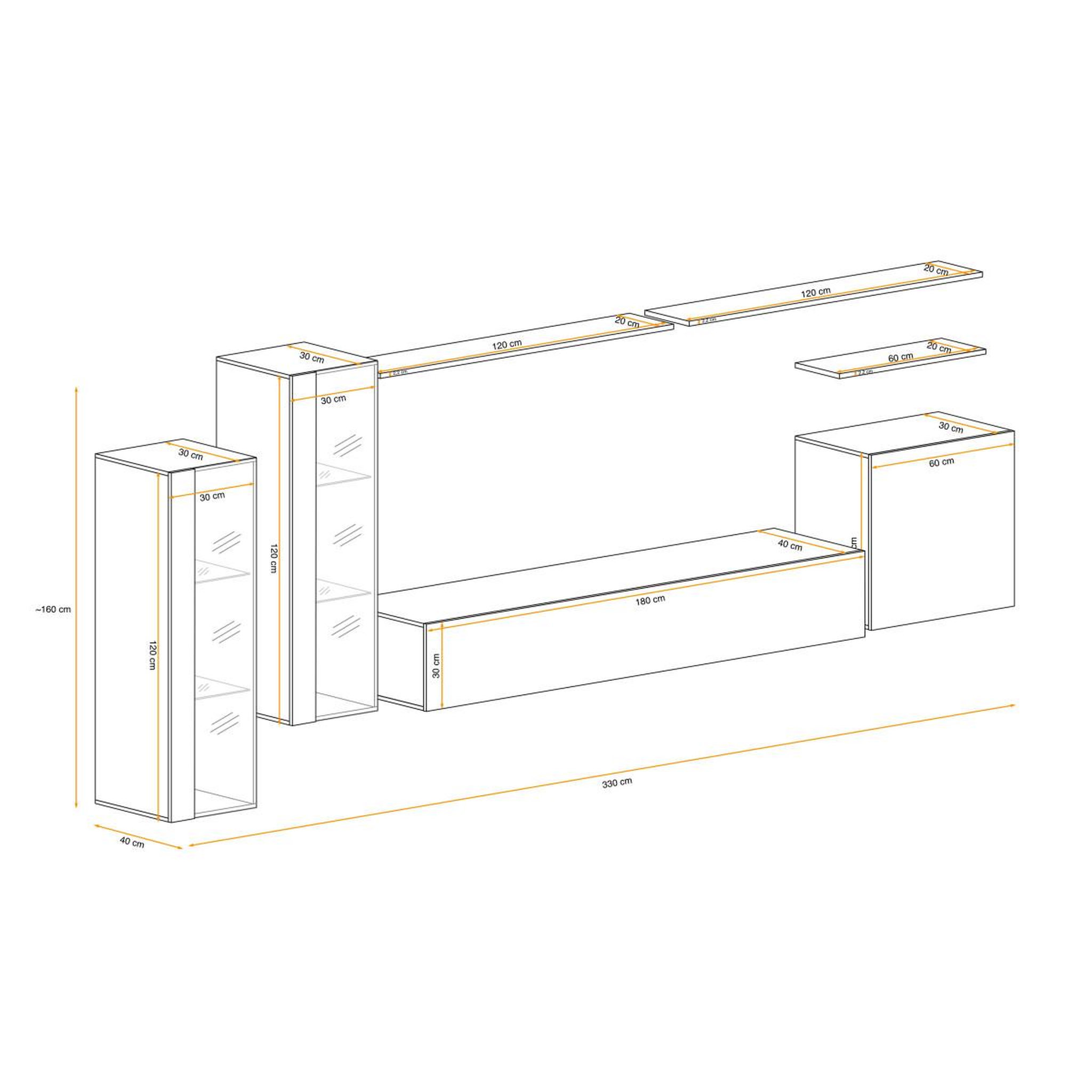 Voir la diapositive 3 : Paris Prix Meuble tv mural design  switch xi  330cm blanc & noir