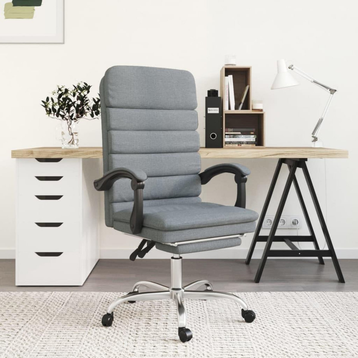 VIDAXL Fauteuil de massage inclinable de bureau Gris clair Tissu