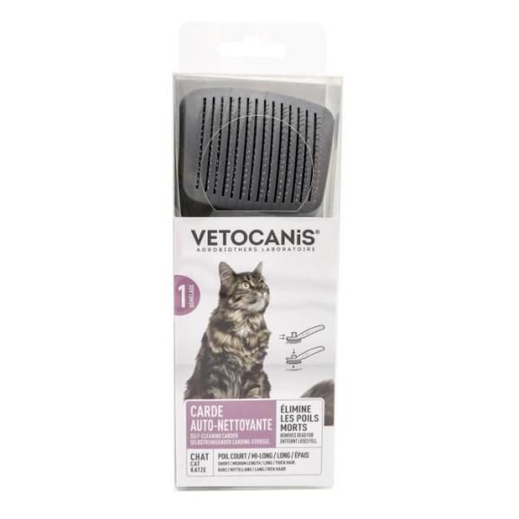 Voir la diapositive 4 : N/A Vetocanis brosse carde retractable et autonettoyante pour chat