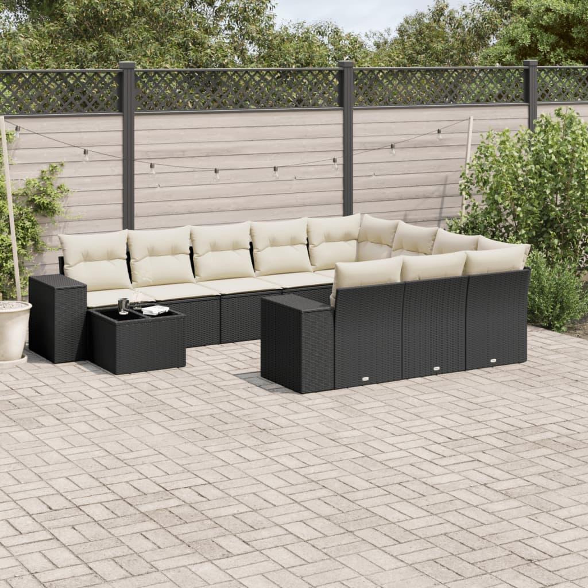 VIDAXL Salon de jardin 11 pcs avec coussins noir resine tressee