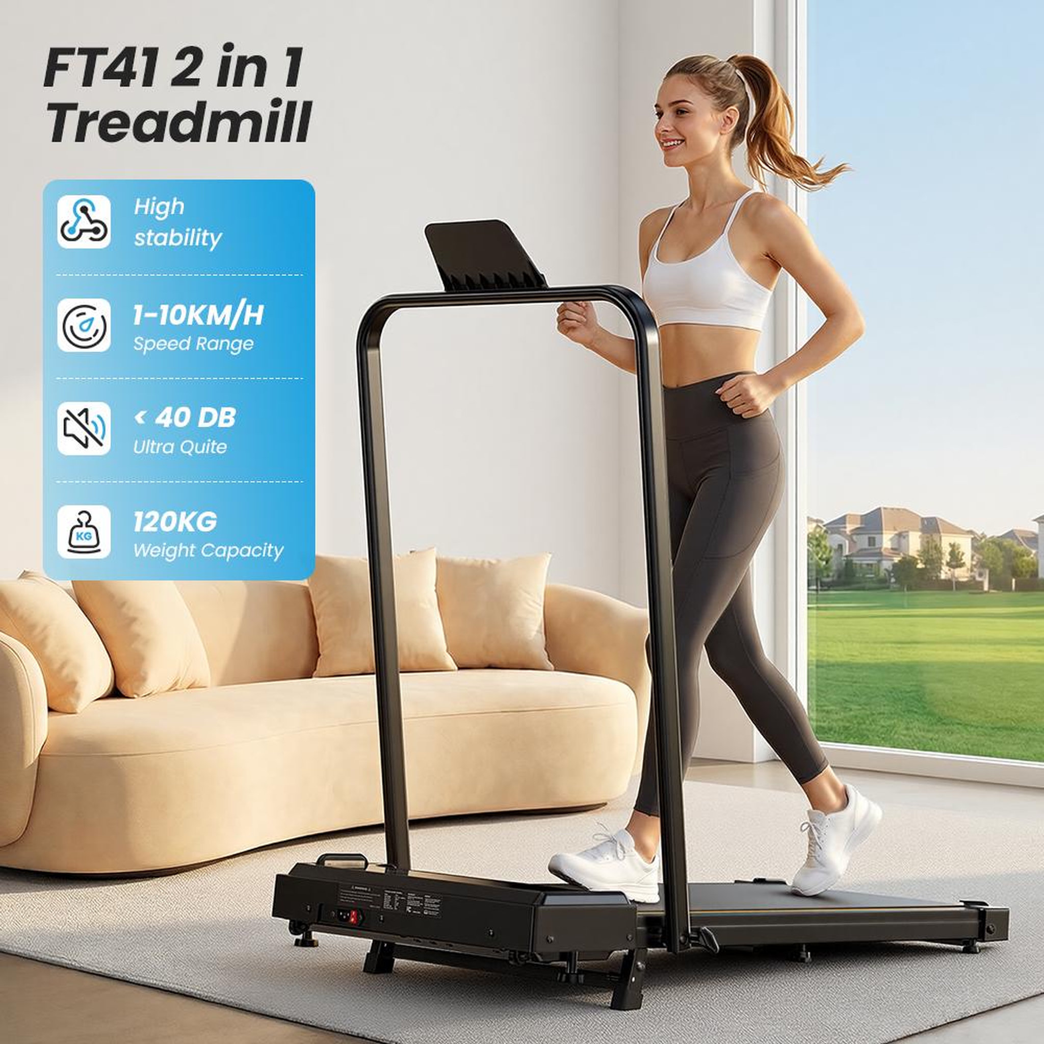 Voir la diapositive 3 : FORMILL Tapis de marche incliné formill ft41 avec barre d'appui, pliable, vitesse 1-10 km/h