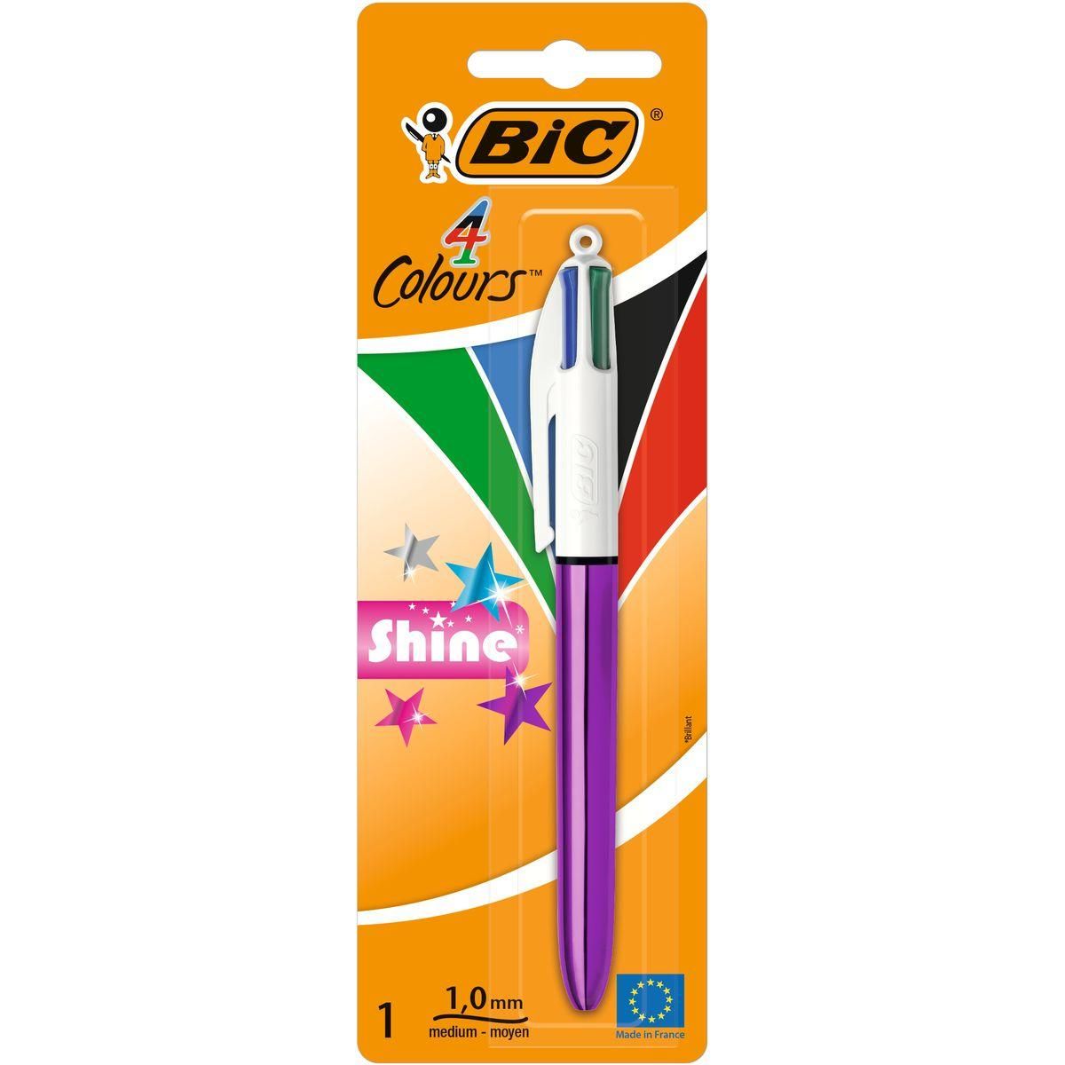 BIC Stylo bille 4 couleurs rétractable pointe moyenne Shine Metallic violet
