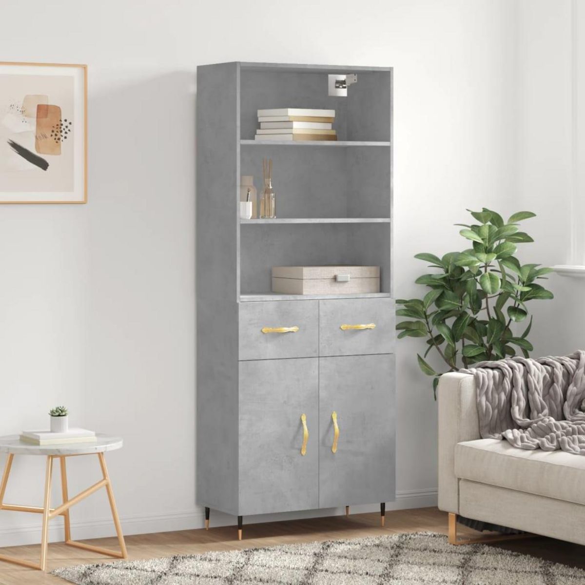 VIDAXL Buffet haut Gris beton 69,5x34x180 cm Bois d'ingenierie