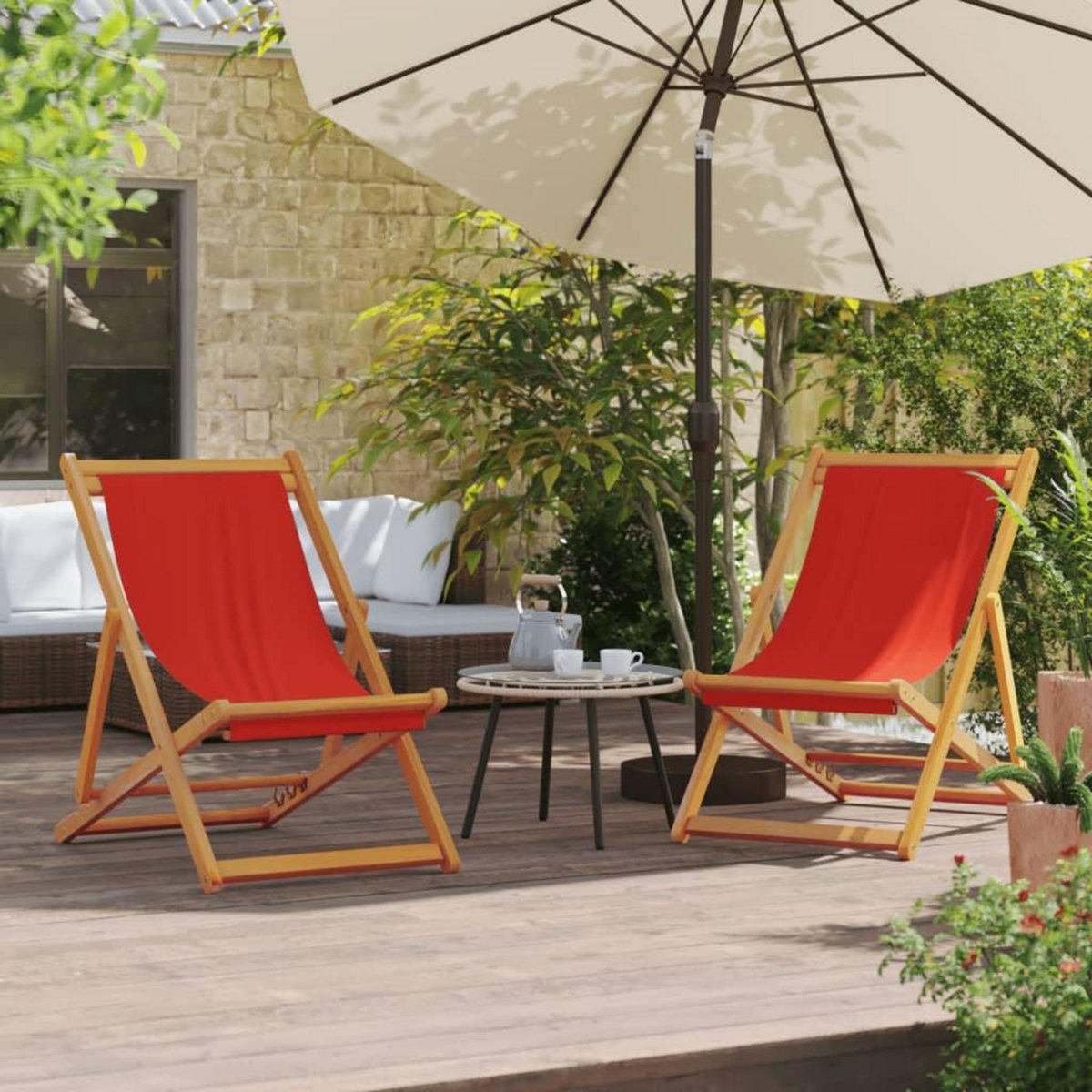 VIDAXL Chaises de plage pliables lot de 2 rouge tissu