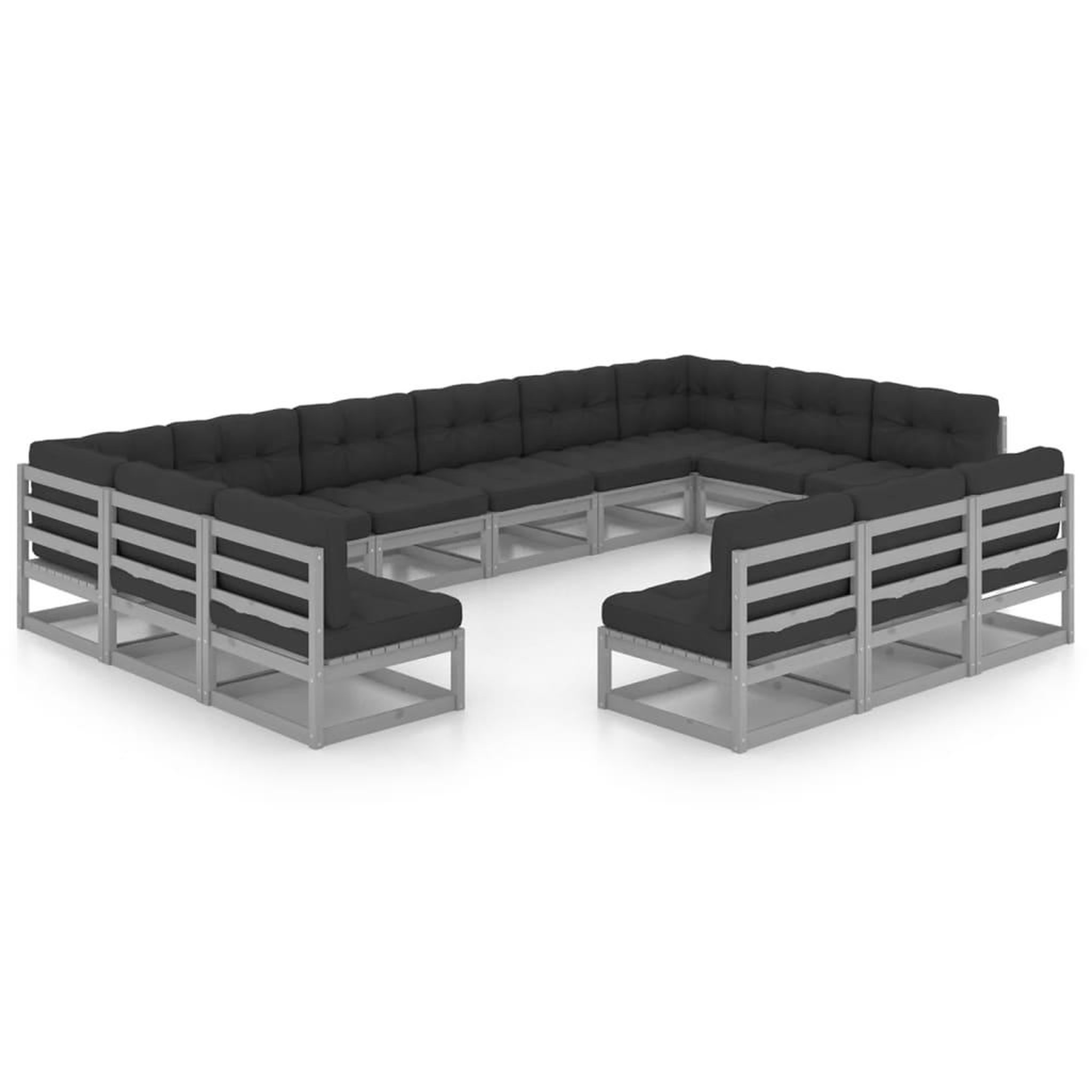 Voir la diapositive 2 : VIDAXL Salon de jardin 13 pcs avec coussins Gris Bois de pin massif