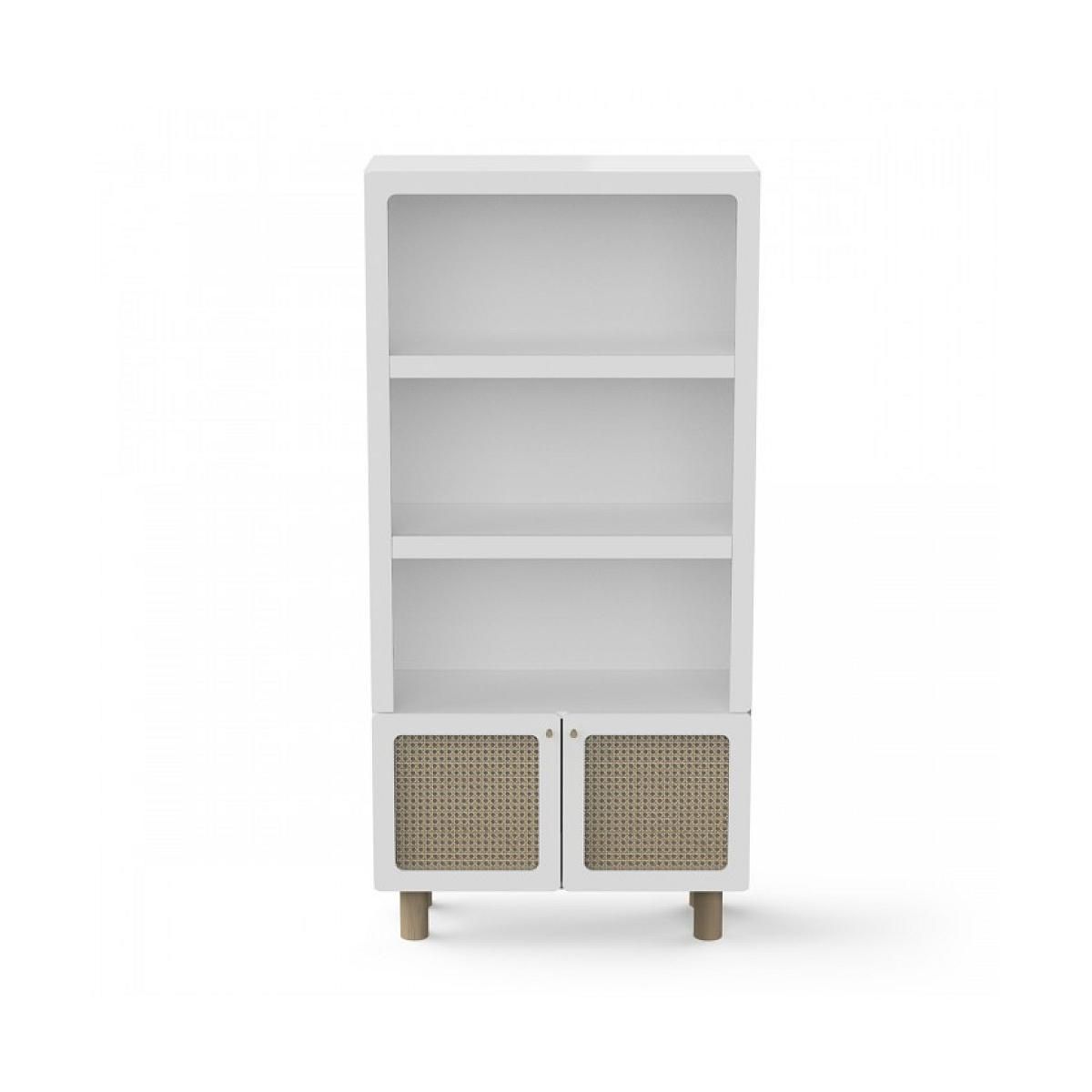 Demeyere Bibliotheque 2 Tablettes et 2 Portes Blanc et Cannage