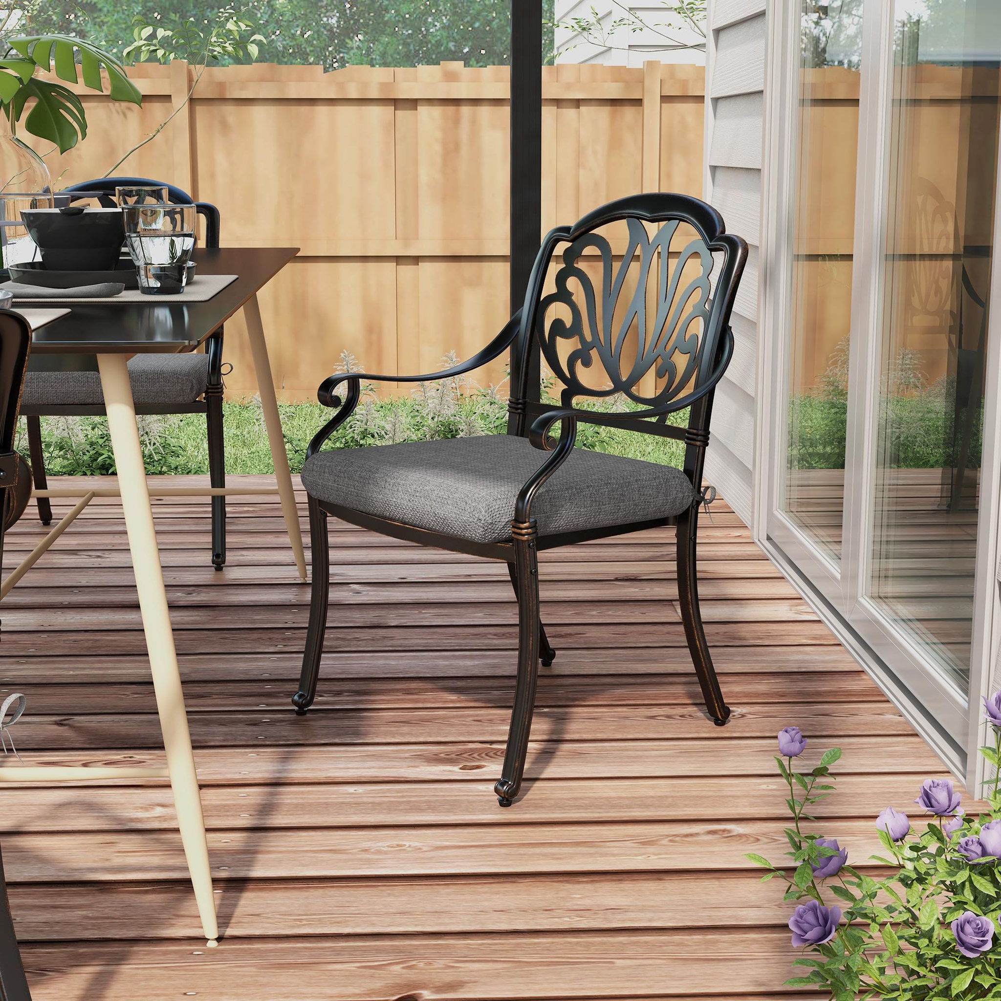 Voir la diapositive 5 : OUTSUNNY Lot de 4 coussins galettes de chaises fauteuils de jardin dim. 47 x 47 cm ép. 7 cm tissu déperlant gris