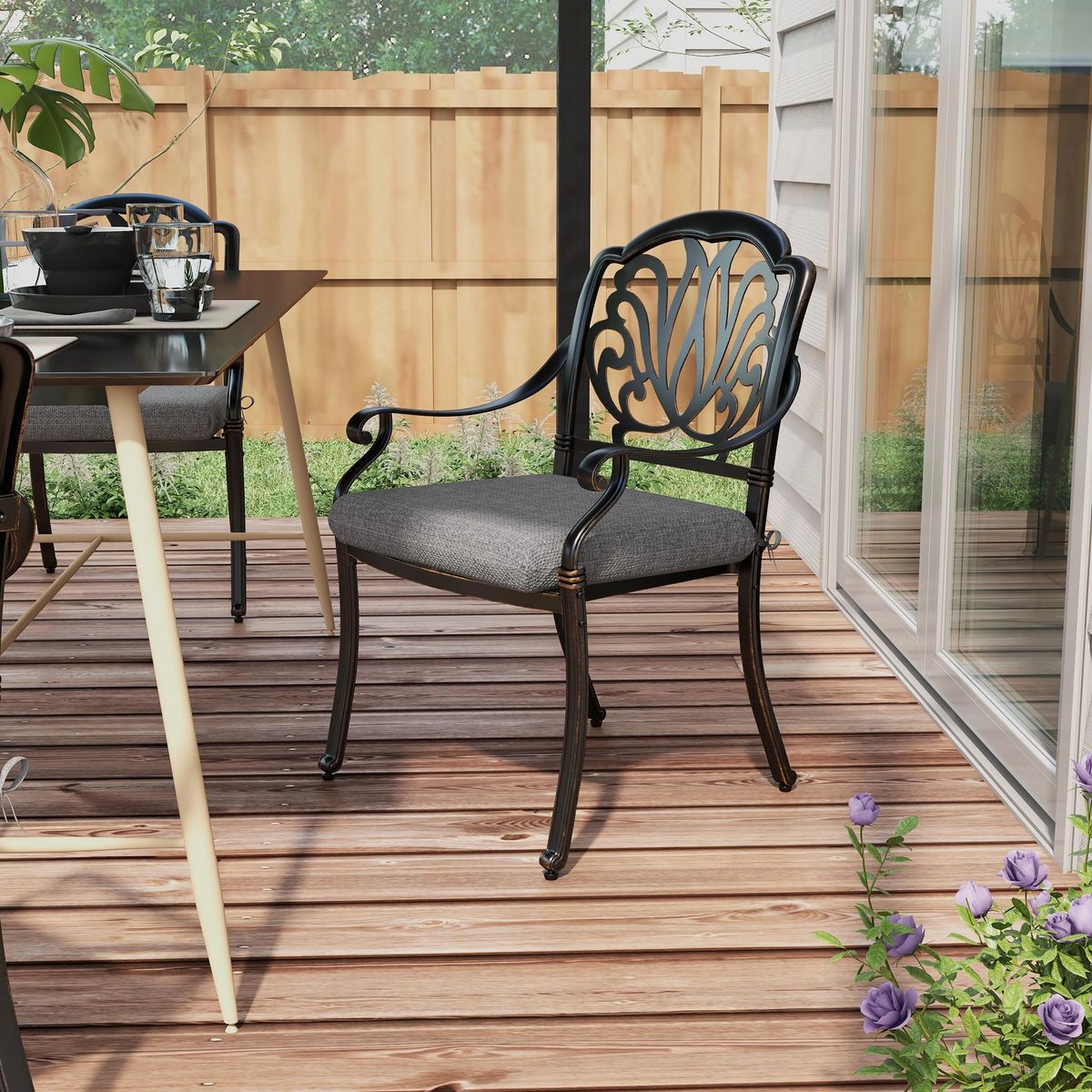 OUTSUNNY Lot de 4 coussins galettes de chaises fauteuils de jardin dim. 47 x 47 cm ép. 7 cm tissu déperlant gris