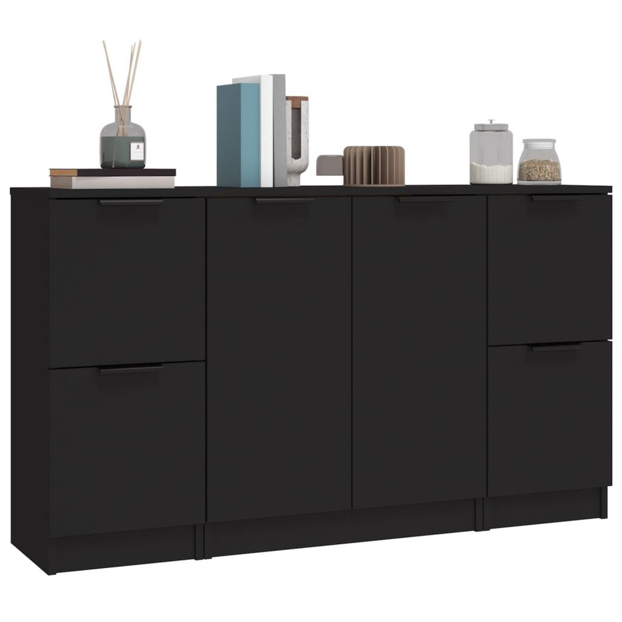 Voir la diapositive 4 : VIDAXL Buffets 3 pcs noir bois d'ingenierie