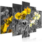 Paris Prix Tableau Imprimé 5 Panneaux  Yellow Poppies Wide. Coloris disponibles : Multicolore