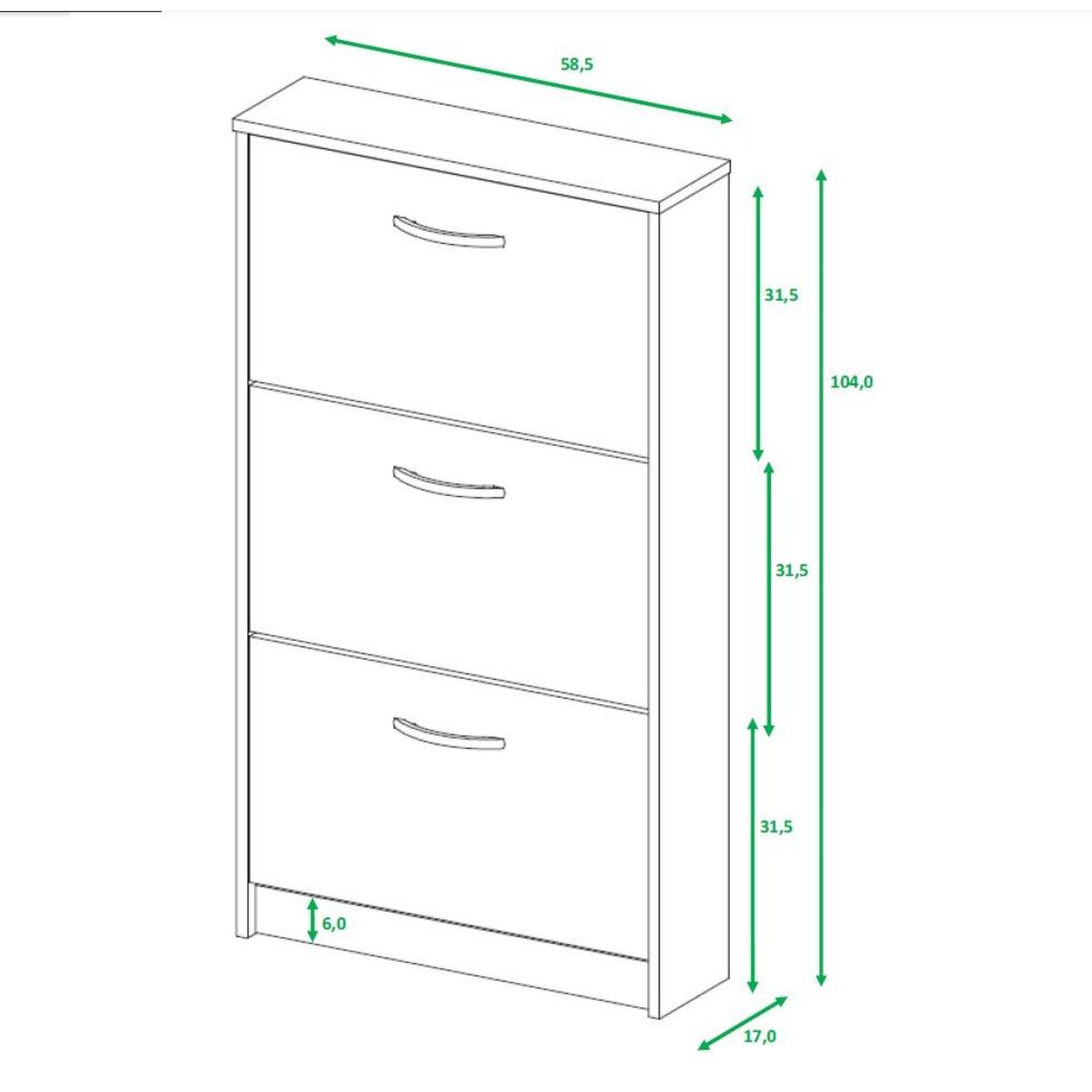 Meuble à chaussures 3 abattants TOM, 6 paires