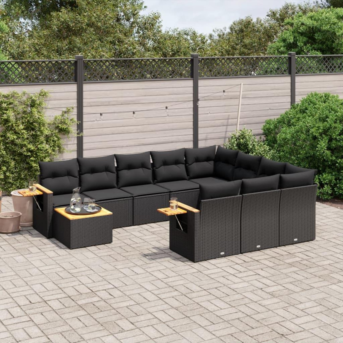 VIDAXL Salon de jardin 11 pcs avec coussins noir resine tressee