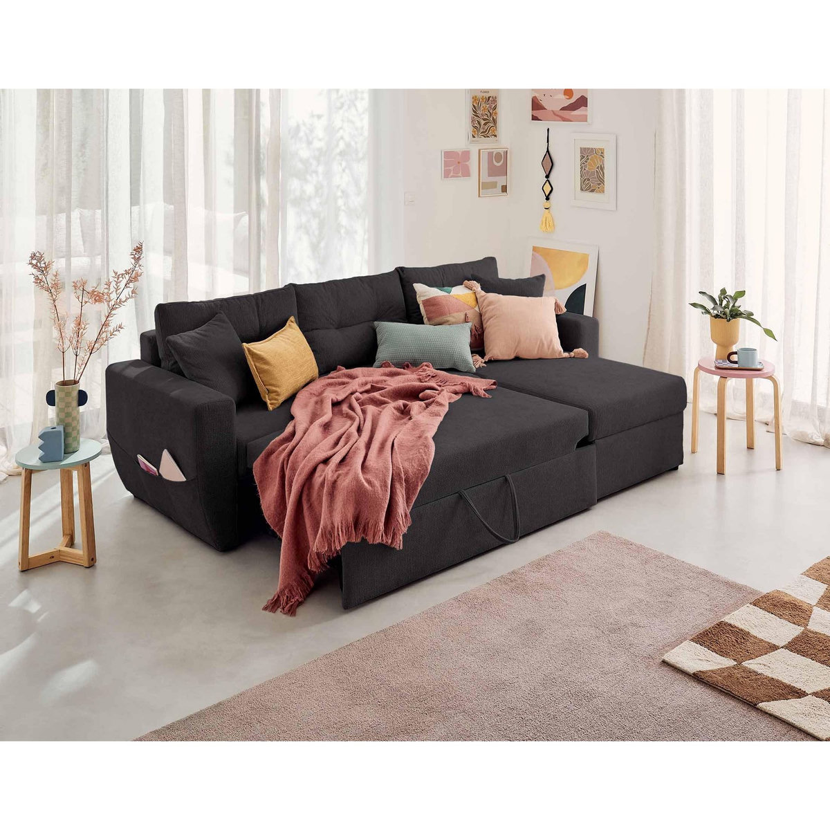 BEST MOBILIER Astoria - canapé d'angle réversible 4 places - convertible avec coffre - en tissu texturé