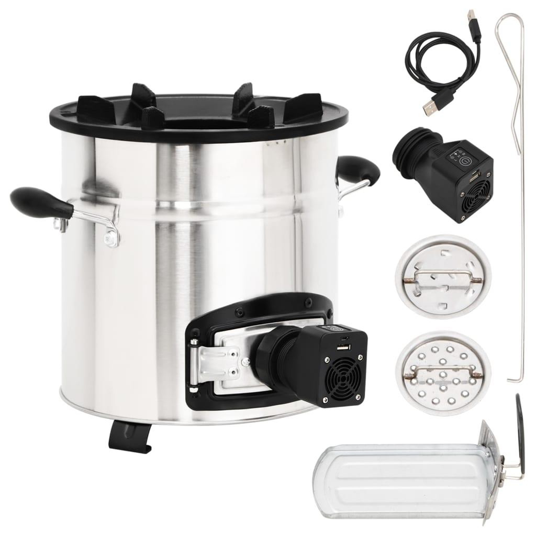 VIDAXL Poele a bois avec ventilateur USB Argente 35,5x26x28 cm Inox