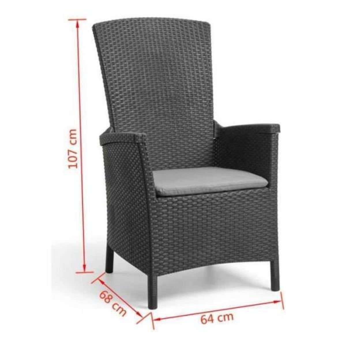 ALLIBERT BATH & DESIGN Fauteuil de jardin - Allibert by KETER - VERMONT - Résine imitation rotin tressé - Coloris : gris graphite - Dossier inclinabl