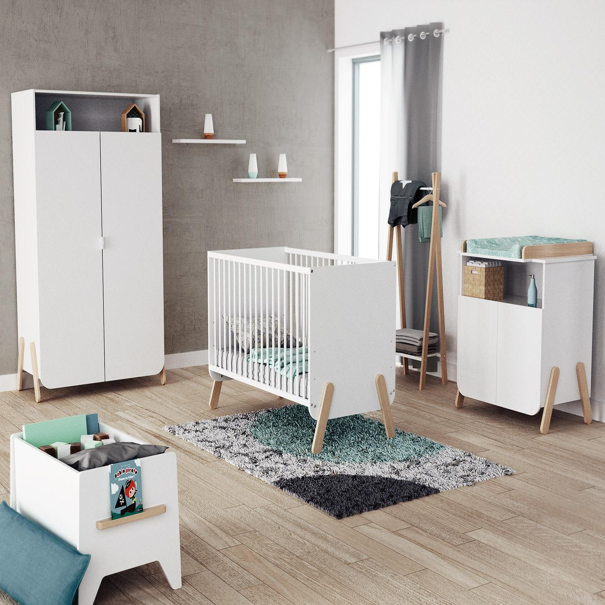 Voir la diapositive 4 : AT4 Meuble à langer 2 portes, 1 niche en bois pirate blanc et hêtre