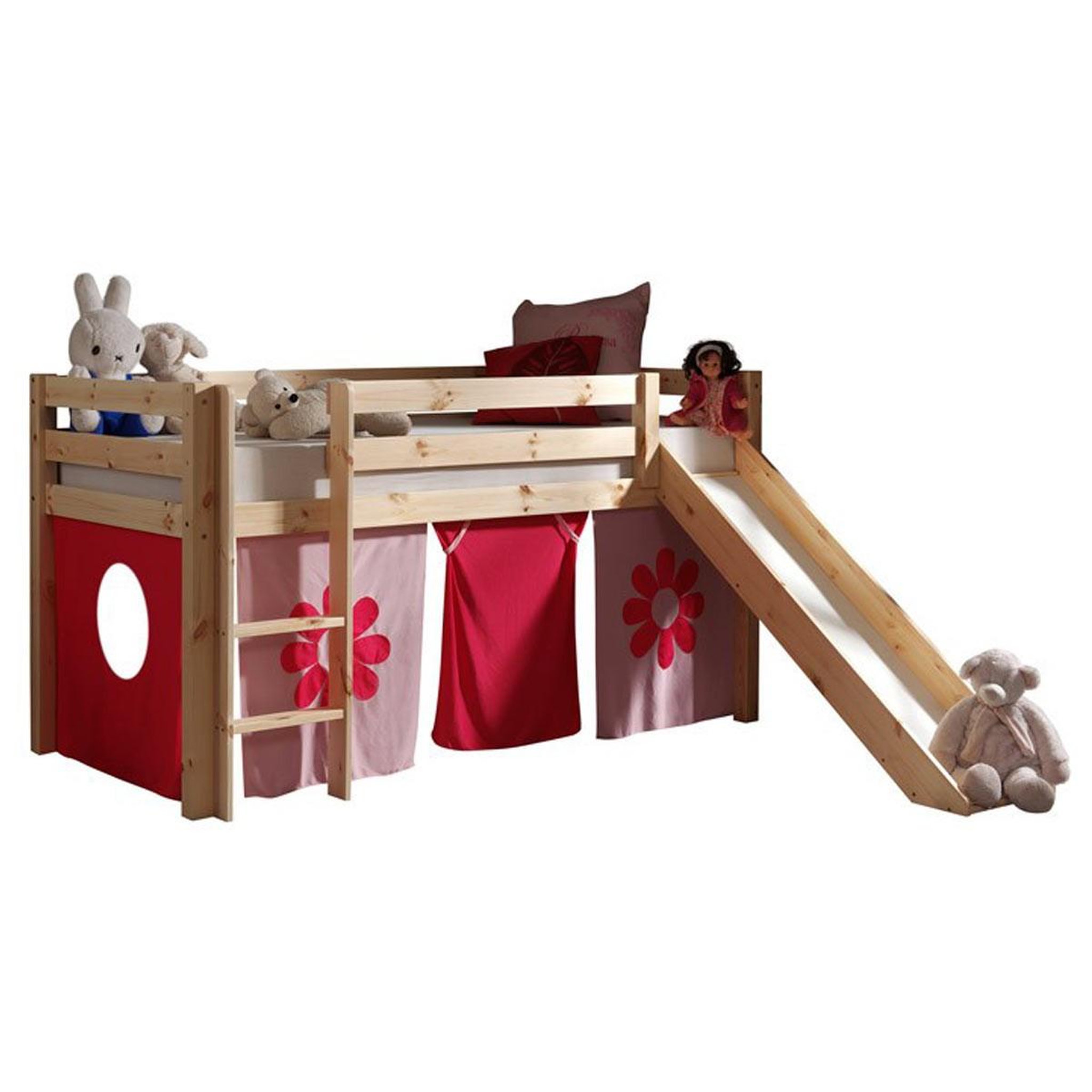 Paris Prix Lit enfant avec toboggan  pino flower  90x200cm naturel