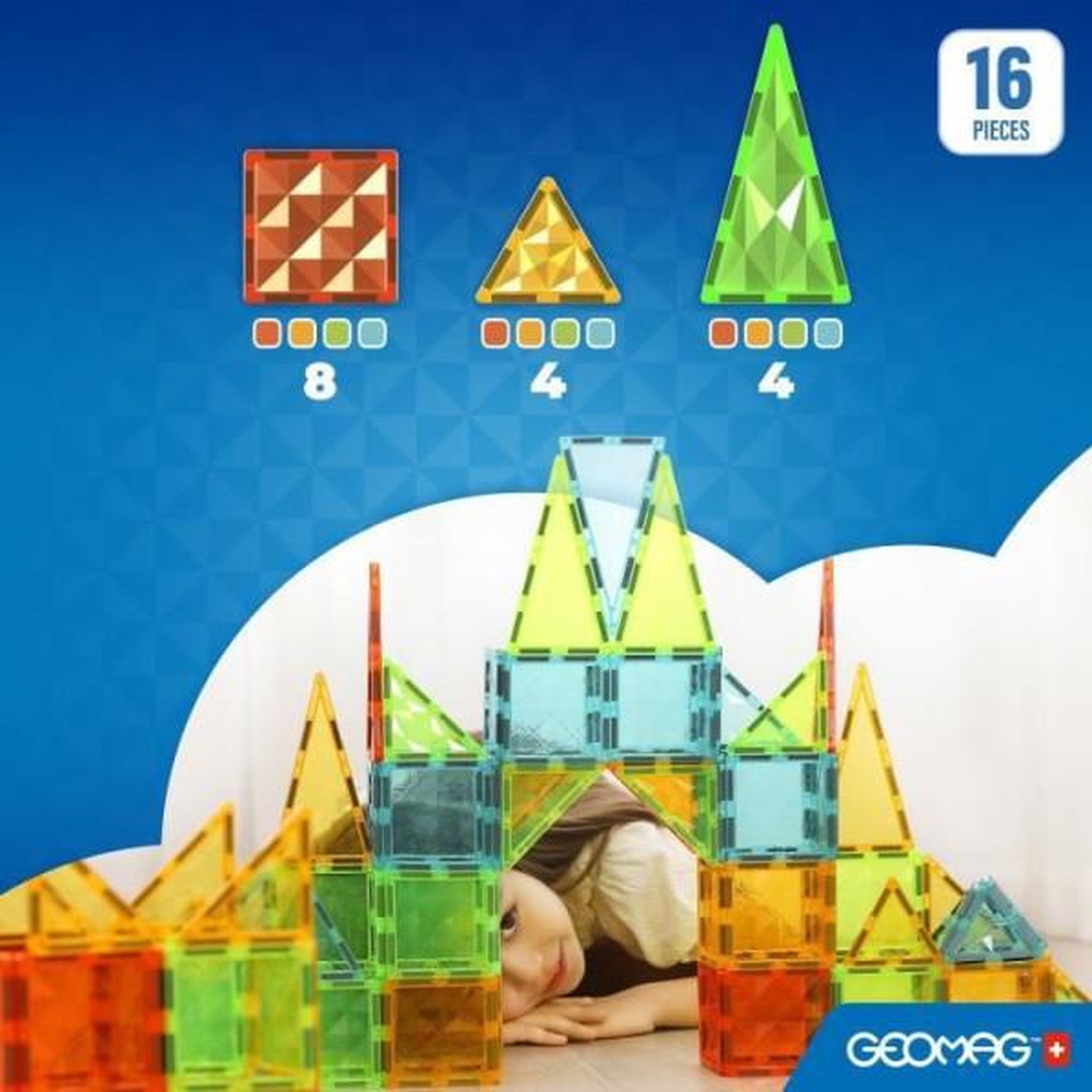 Voir la diapositive 2 : Geomag Tuiles magnétiques - GEOMAG - Tiles Gems 4100 - 16 pieces - Formes géométriques - Effet cristal
