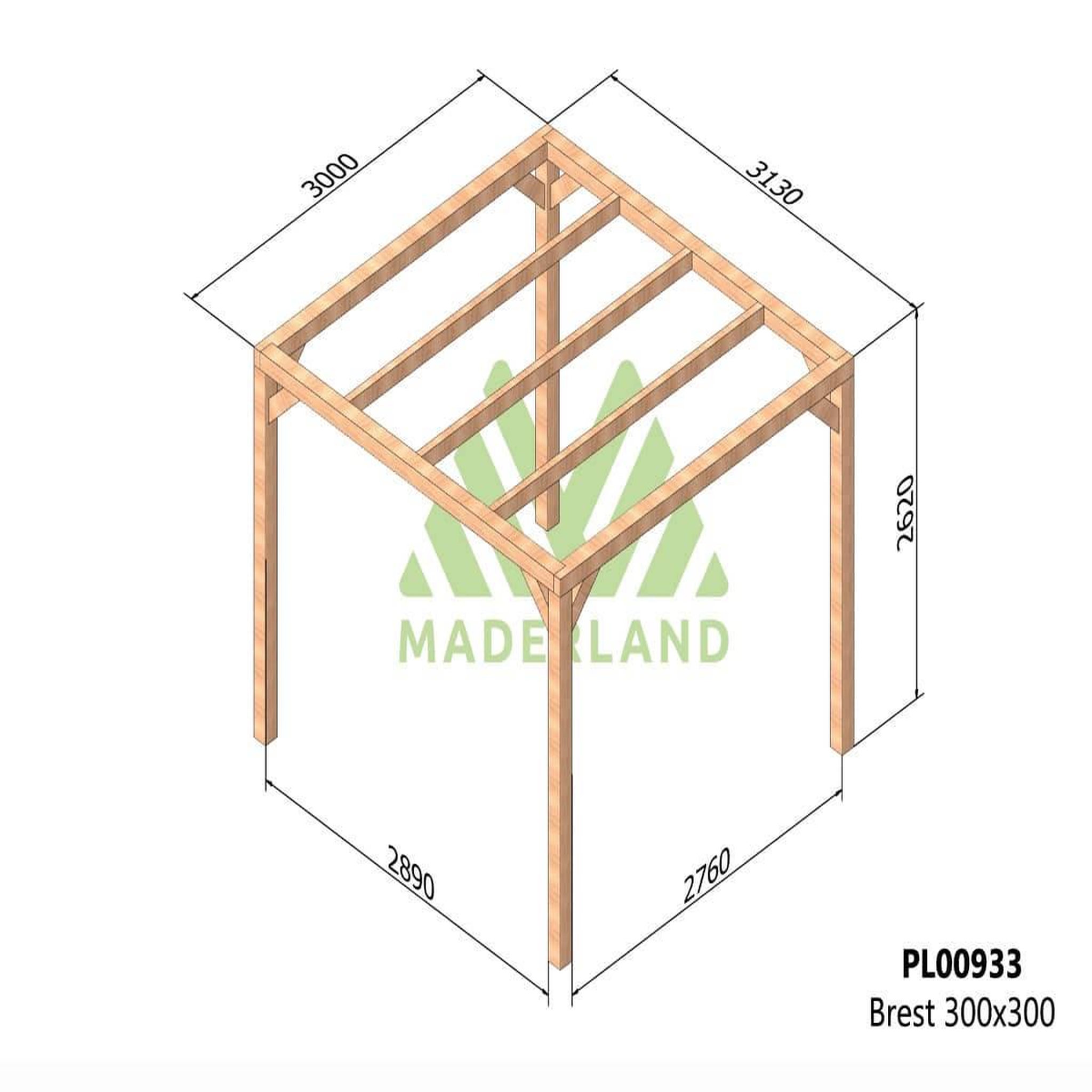 Voir la diapositive 2 : JARDIDECO Pergola en bois lamellé-collé brest 300 x 300 cm - maderland