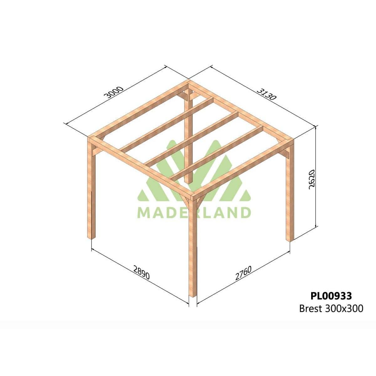 JARDIDECO Pergola en bois lamellé-collé Brest 300 x 300 cm - Maderland