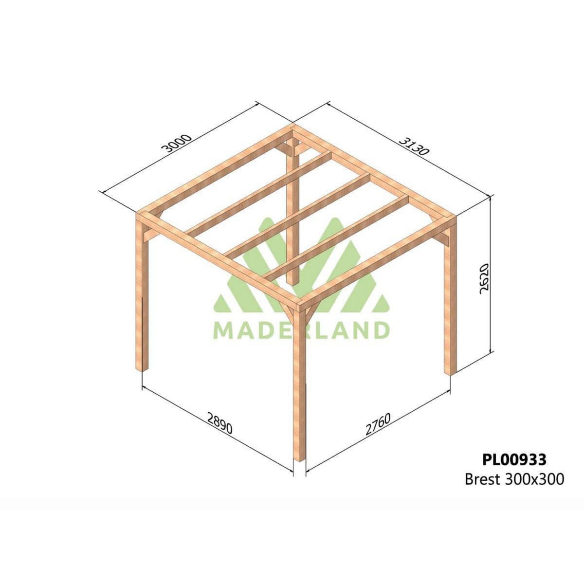 JARDIDECO Pergola en bois lamellé-collé Brest 300 x 300 cm - Maderland