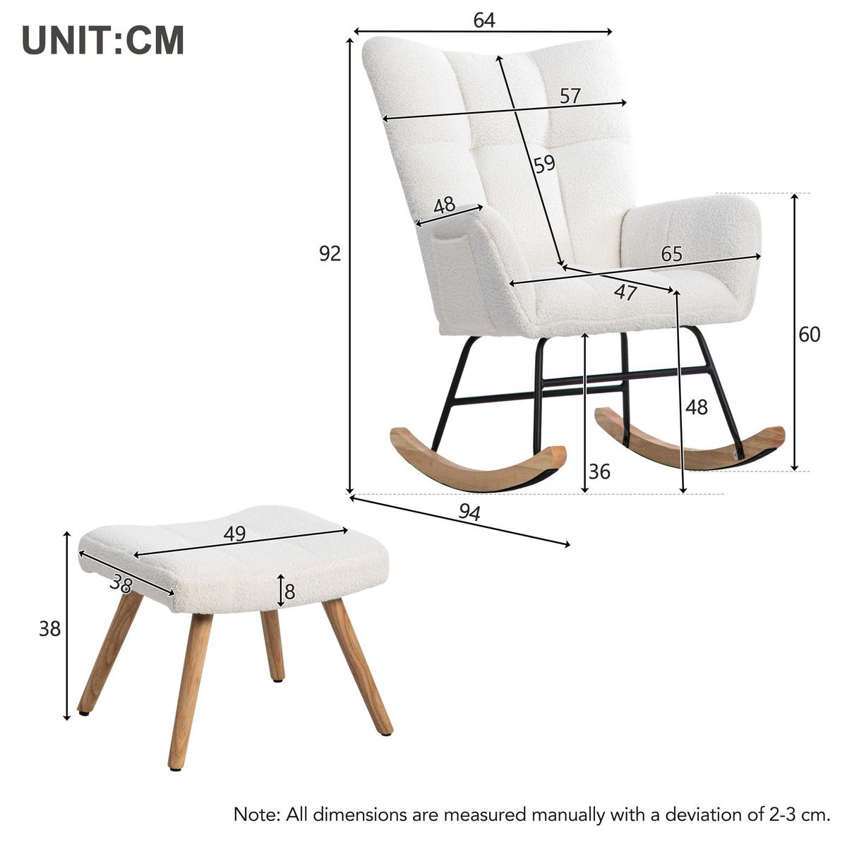 MERAX Rocking-chair Fauteuil à Bascule Avec 1 Repose-pieds Blanc