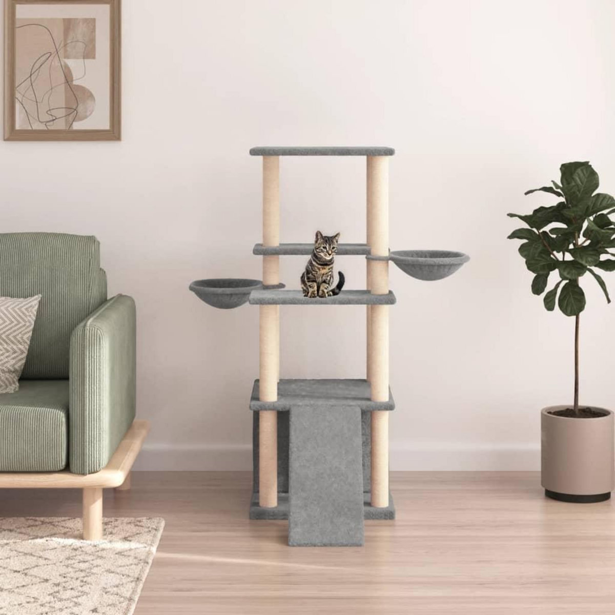 VIDAXL Arbre a chat avec griffoirs en sisal gris clair 133 cm