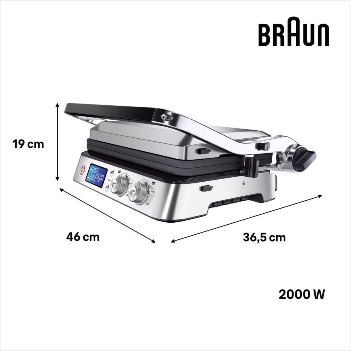 BRAUN Grille-viande CG9040 inox 2 zones e cuisson plaques movibles à poser, 37x23 cm