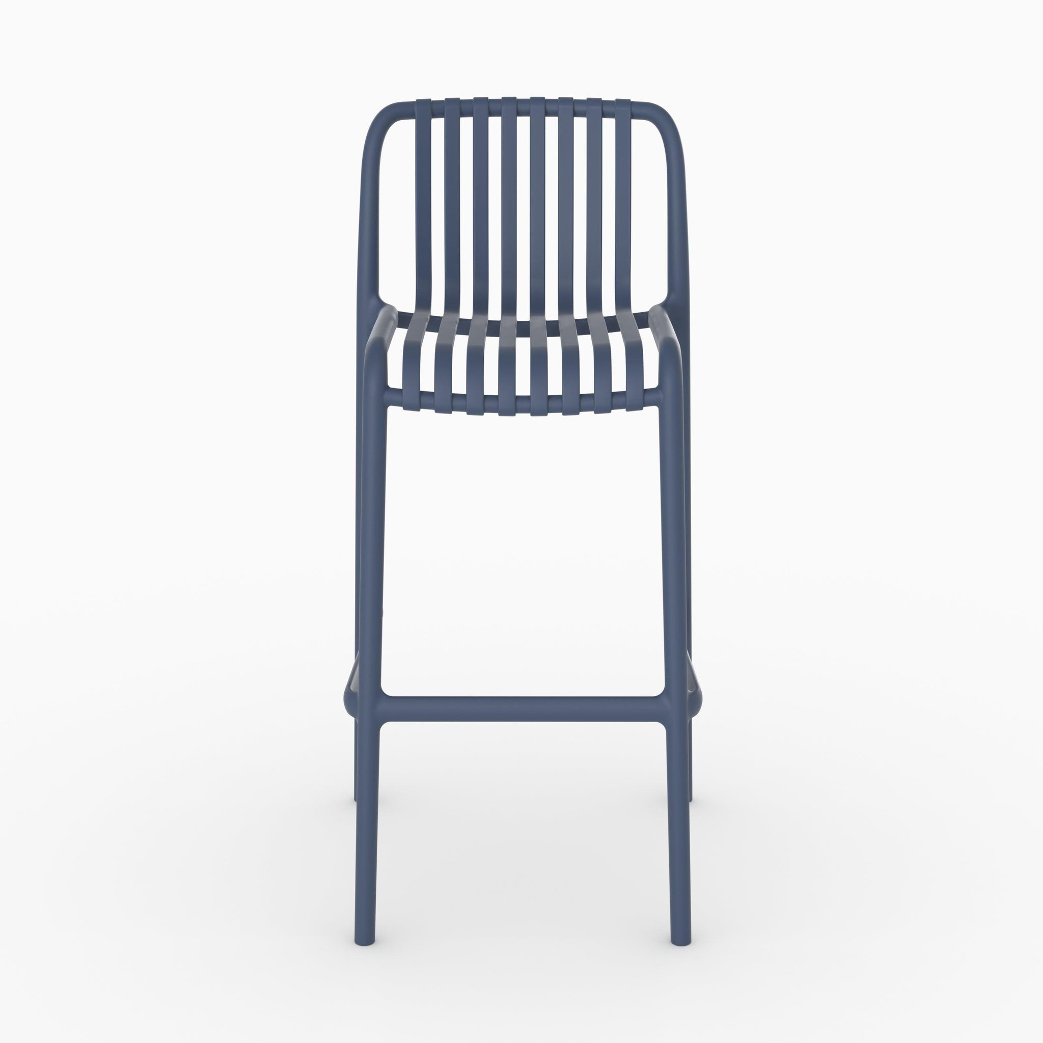 Voir la diapositive 3 : MAISON PAVANE Lot de 2 chaises de bar de jardin 76 cm en plastique bleu marine-duli