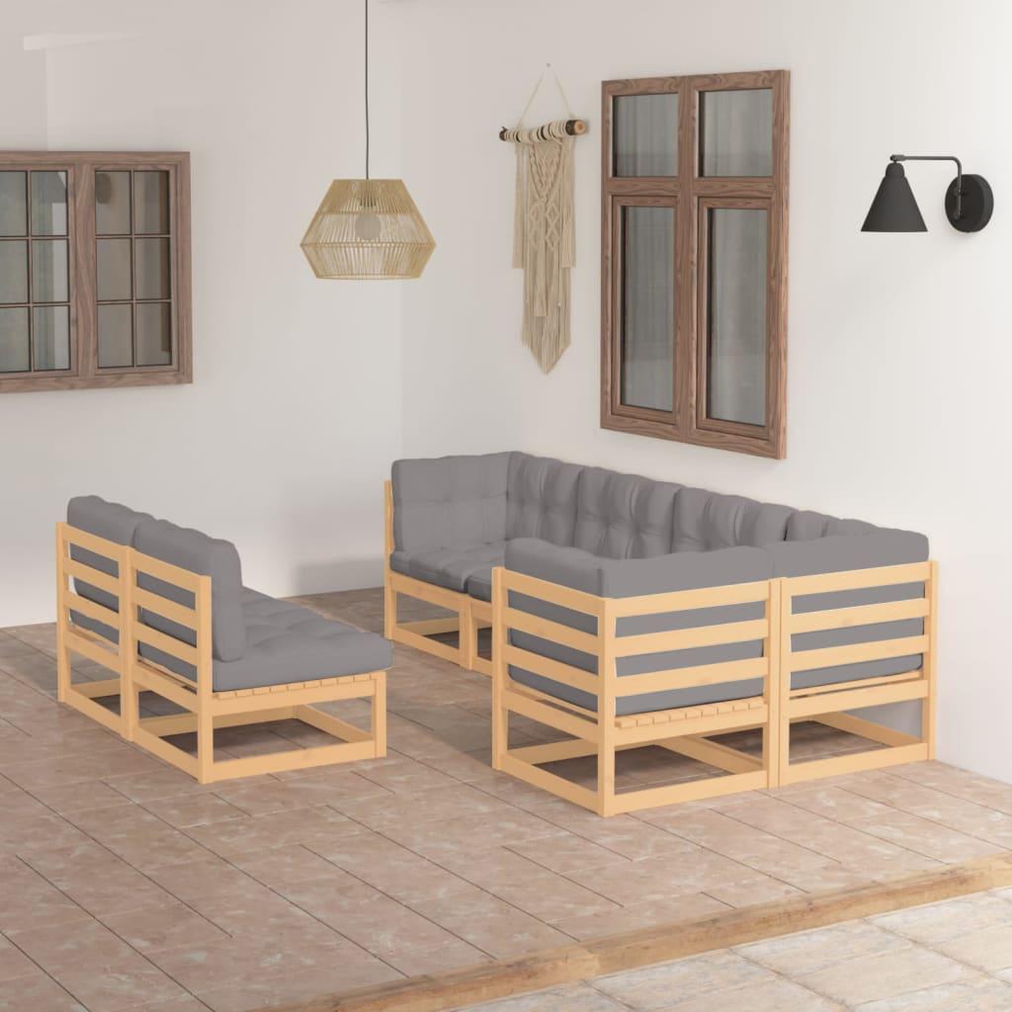Voir la diapositive 1 : VIDAXL Salon de jardin 7 pcs avec coussins Bois de pin massif